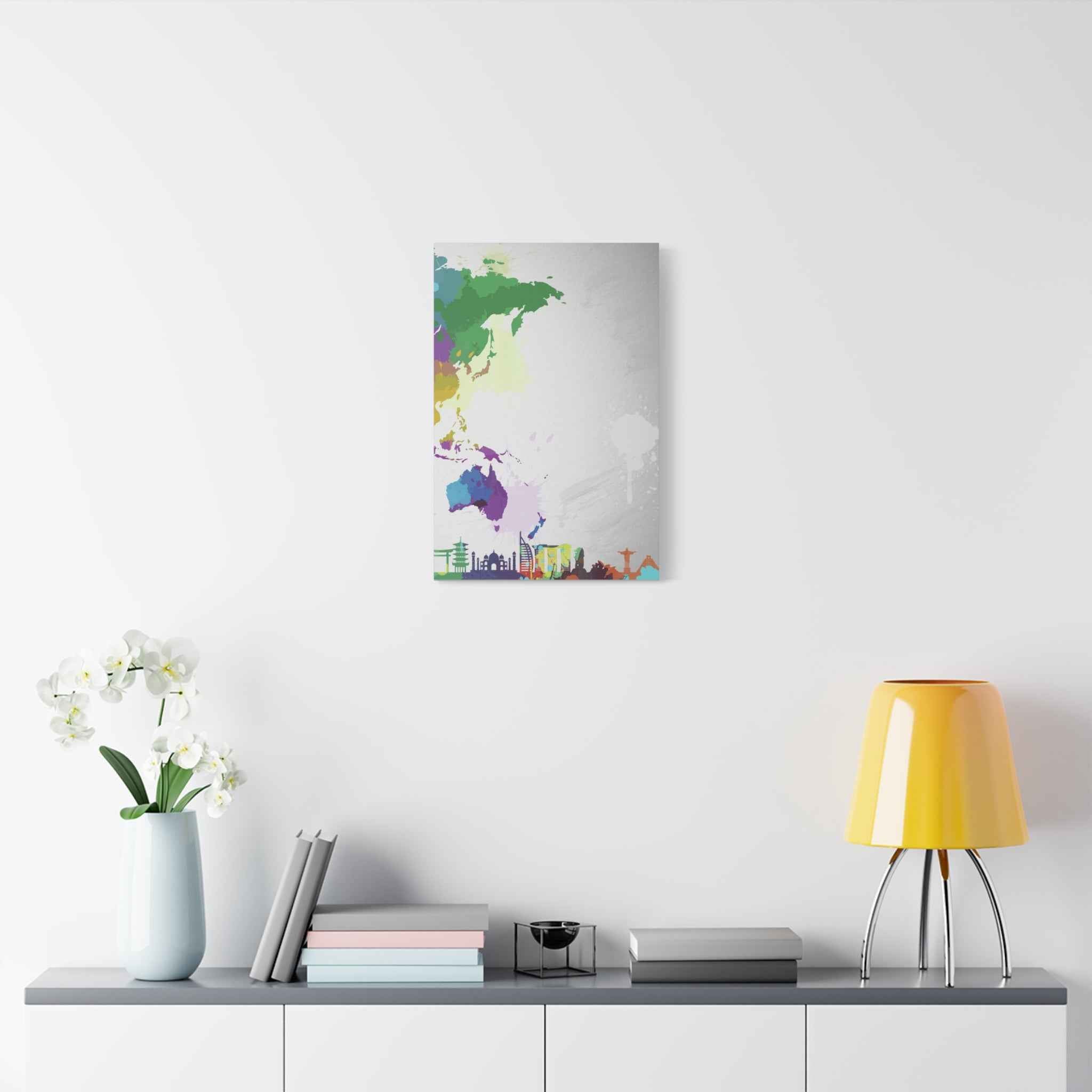 World Map Silhouette Wall Art – Vibrant Travel Skyline Canvas Decoration - TheKaraHan