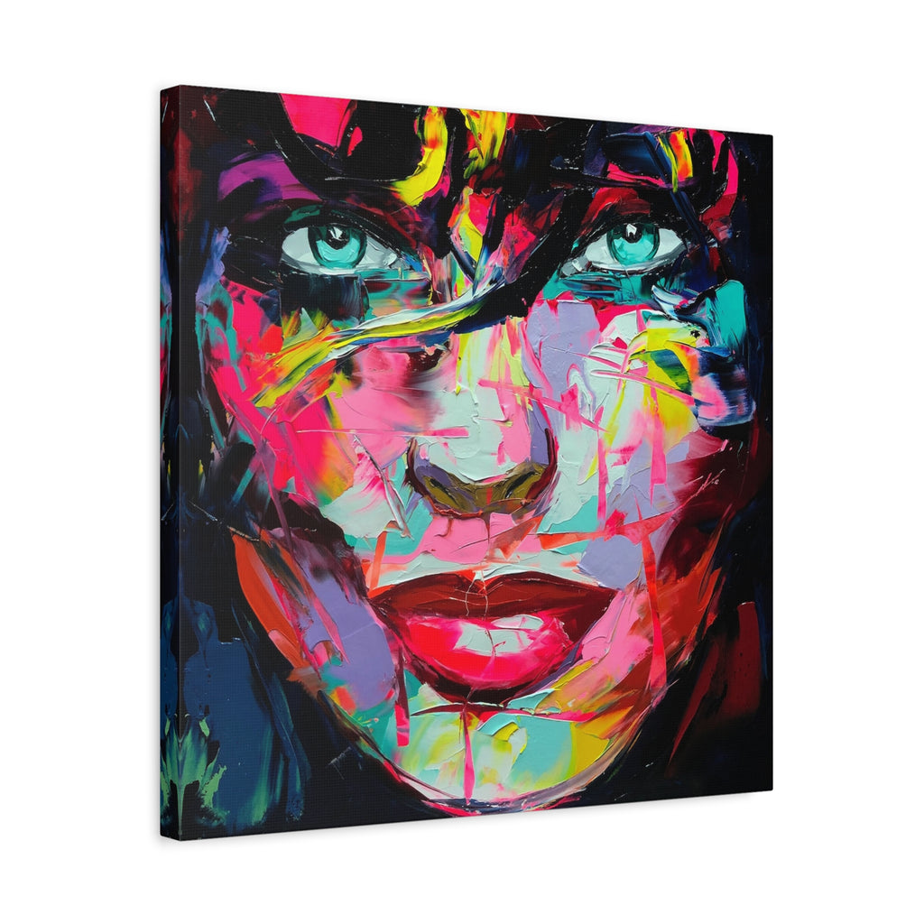 Colorful Abstract Portrait Canvas Print — Neon Female Face Matte Stretched Wall Art - TheKaraHan