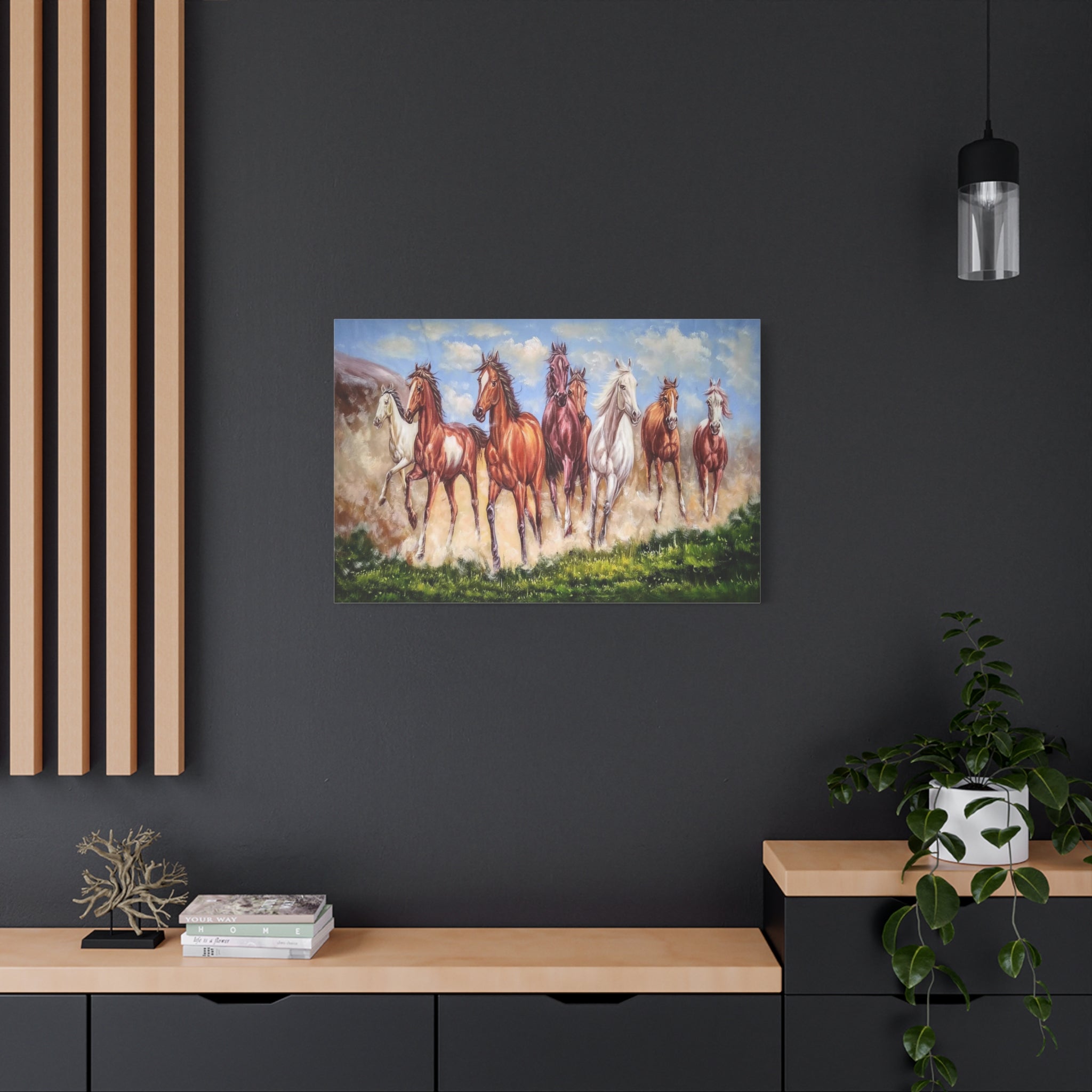 Running Horses Canvas Wall Art — Matte Stretched Horse Painting 