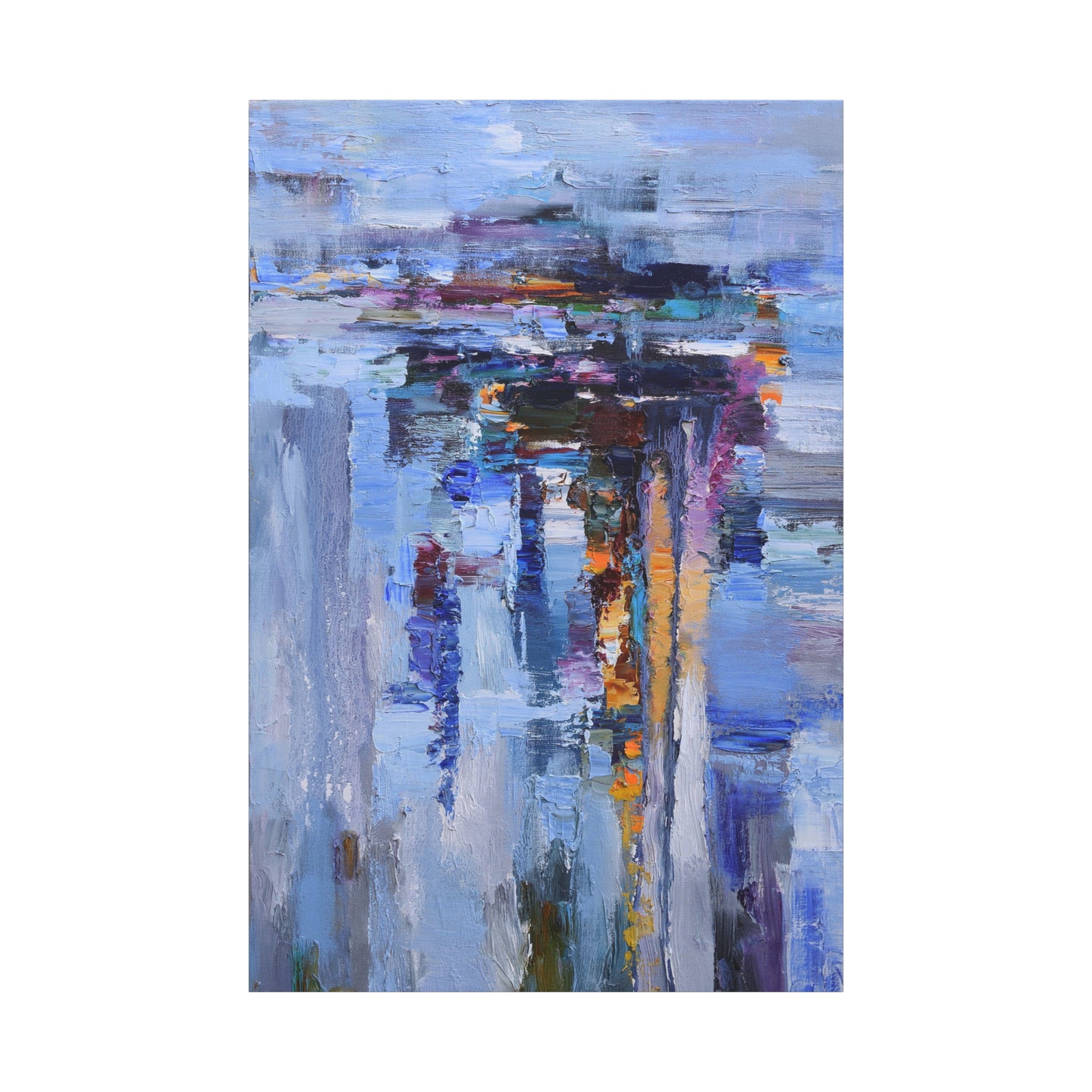 Abstract Blue Cityscape Canvas Print – Modern Stretched Matte Wall Art 