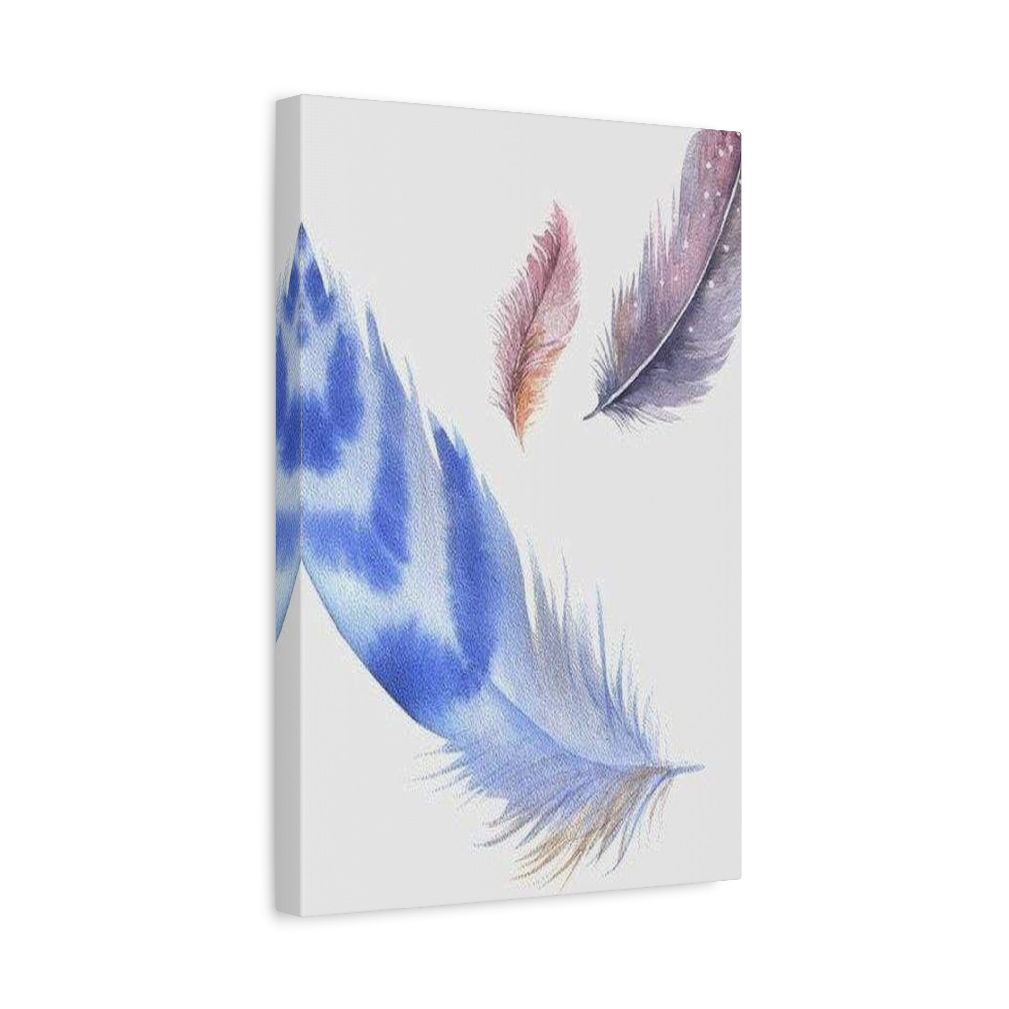 Watercolor Feather Canvas Print – Blue & Pastel Feather Wall Art 