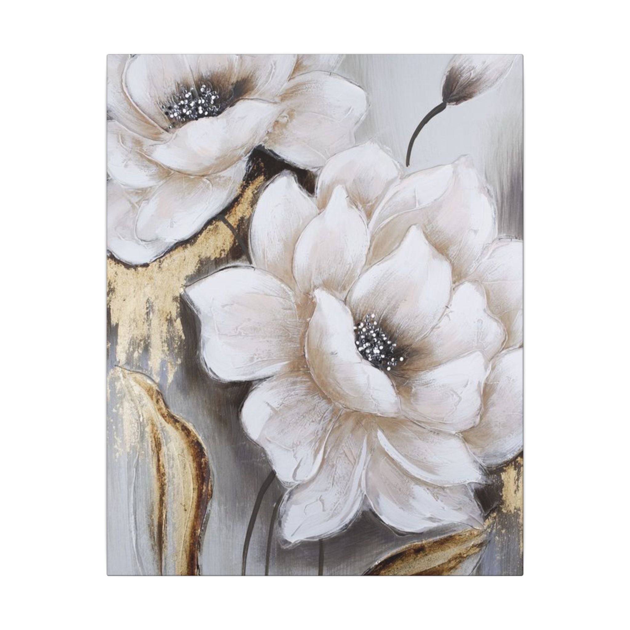 Neutral Floral Canvas Art - White Peony Wall Decor (Matte Stretched) 
