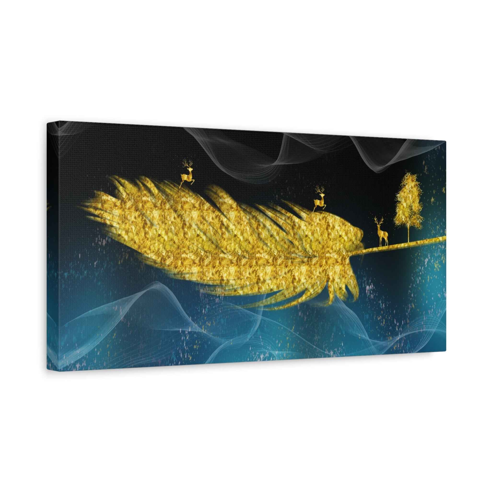 Golden Feather Deer Landscape Canvas Wall Art – Luxury Nature Decor