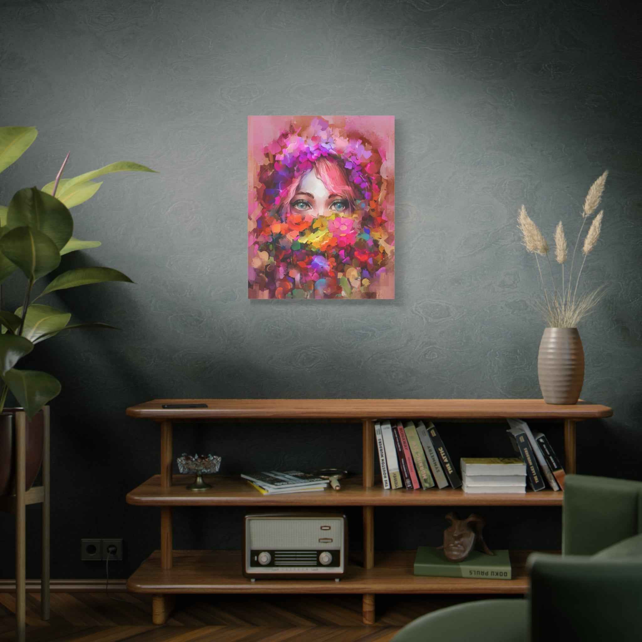 Colorful Abstract Woman Canvas Wall Art – Modern Floral Portrait Painting for Living Room Decor