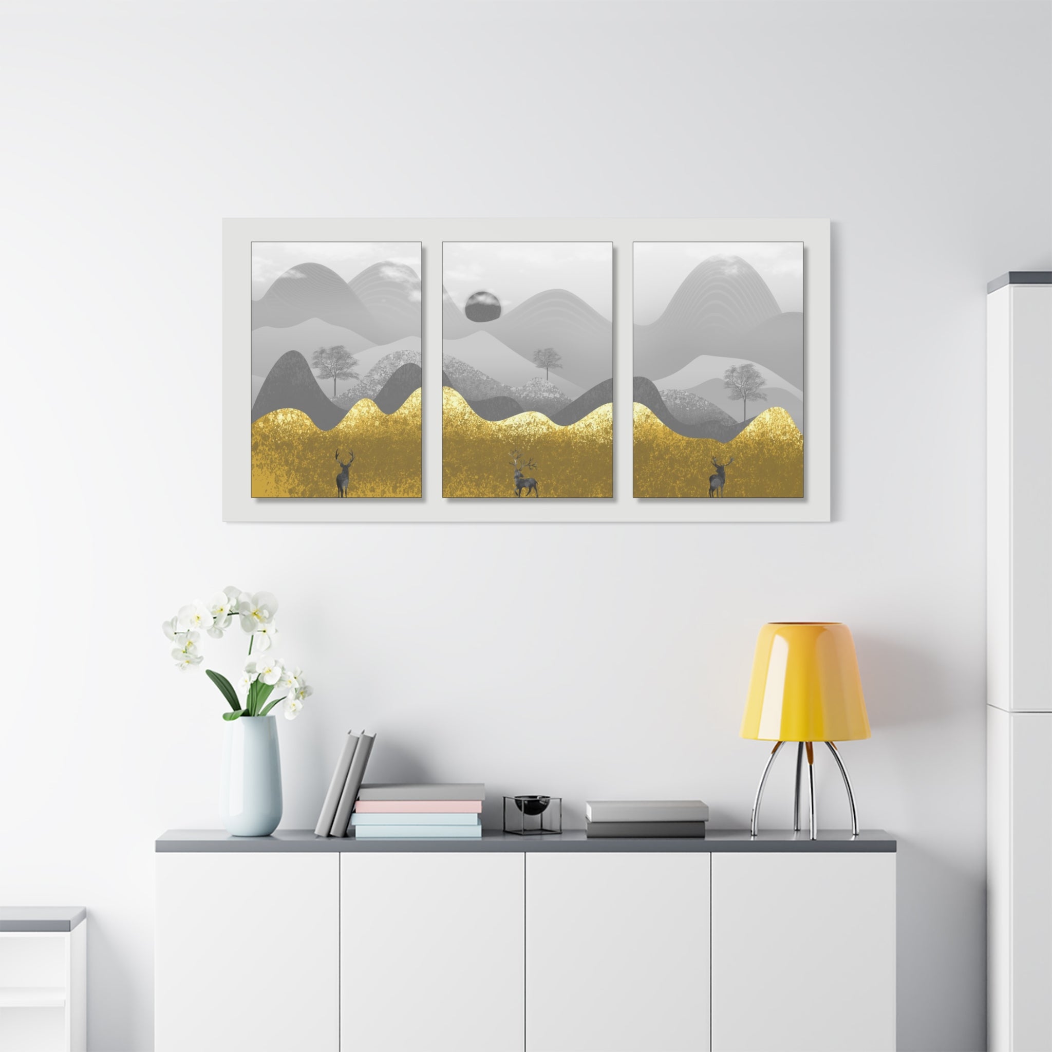 Gold Mountain Triptych Canvas Art for Stunning Home Decor - TheKaraHan