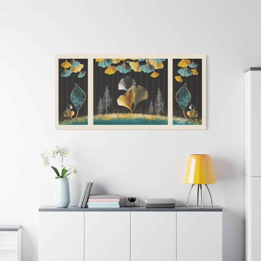 Golden Ginkgo Leaf Botanical Canvas Wall Art – Luxury Nature Decor