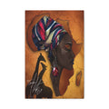 African Queen Canvas Wall Art — Profile Portrait with Giraffe Silhouette 