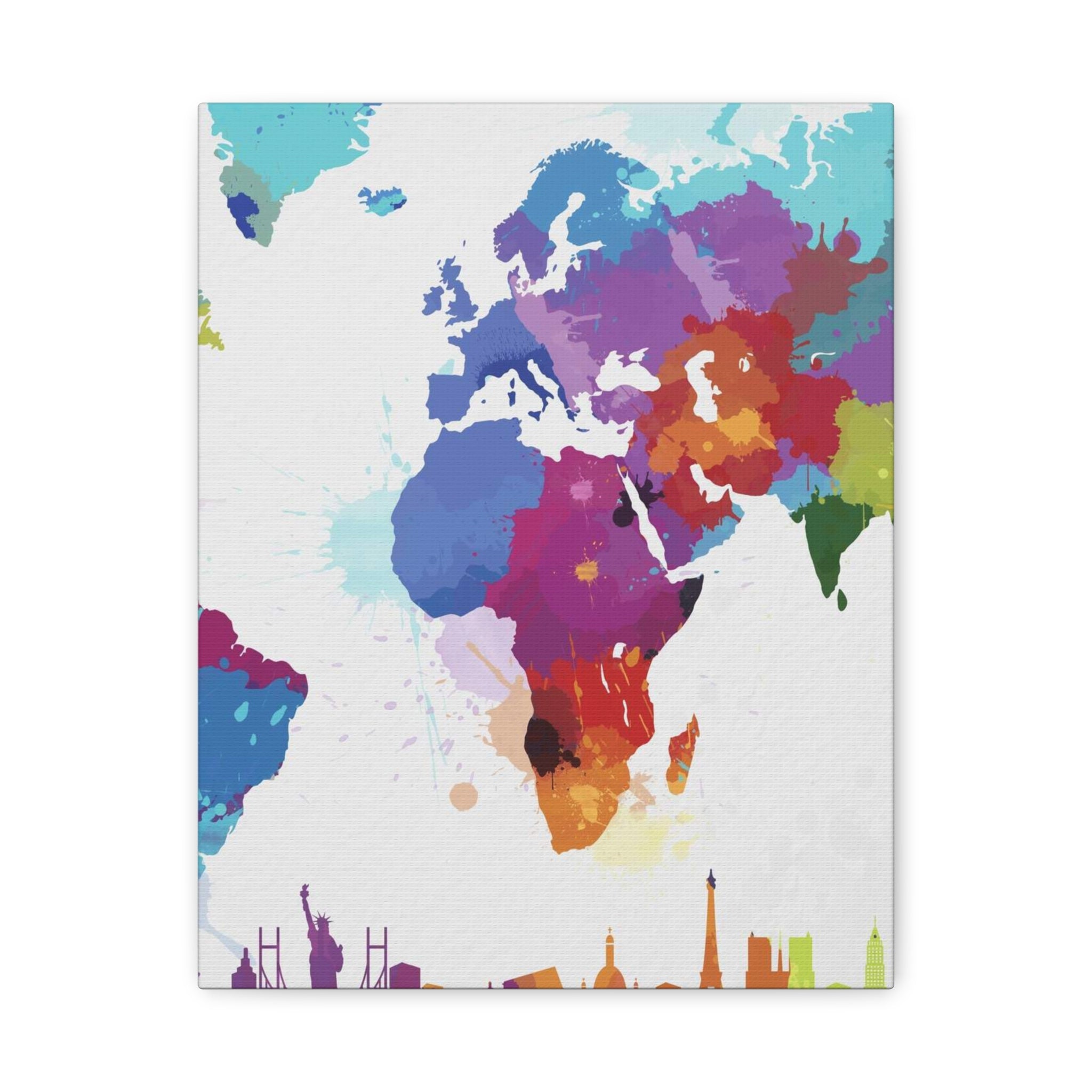 Colorful World Map Canvas Print — Watercolor Travel Map Wall Art 