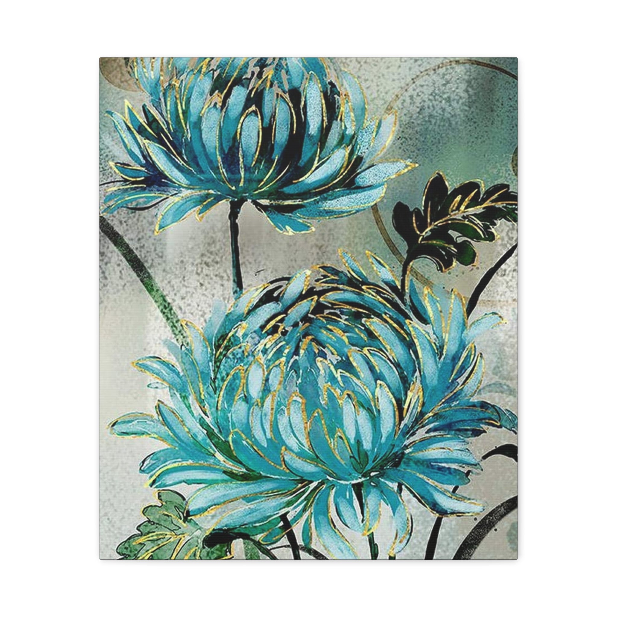 Blue Chrysanthemum Canvas Wall Art – Matte Stretched Floral Print 