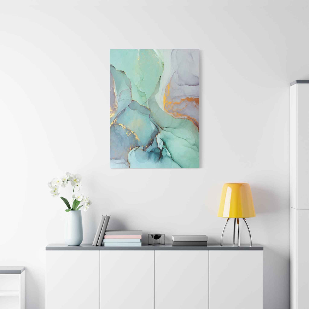 Aqua Marble Canvas Art - Matte Stretched Abstract Wall Print for Modern Decor - TheKaraHan