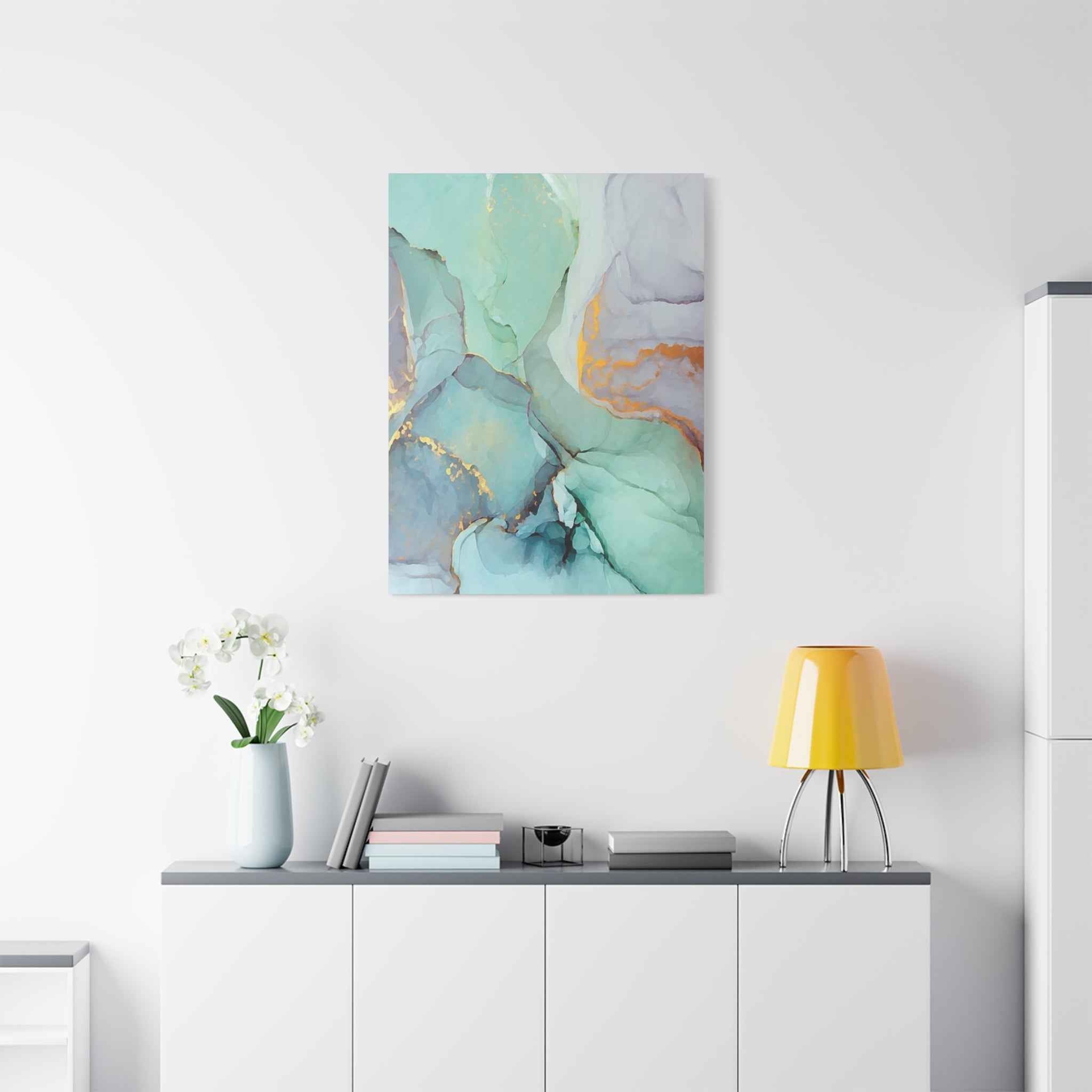 Aqua Marble Canvas Art - Matte Stretched Abstract Wall Print for Modern Decor - TheKaraHan
