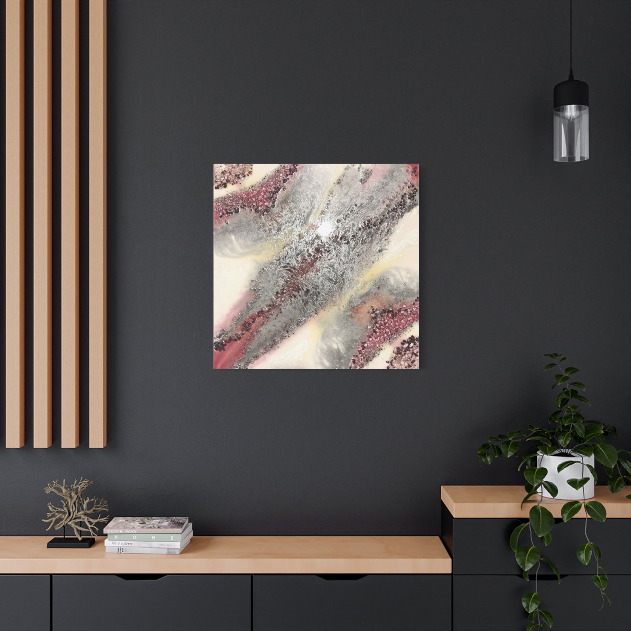 Abstract Pink & Gray Fluid Art Canvas - Stretched Matte Wall Art 