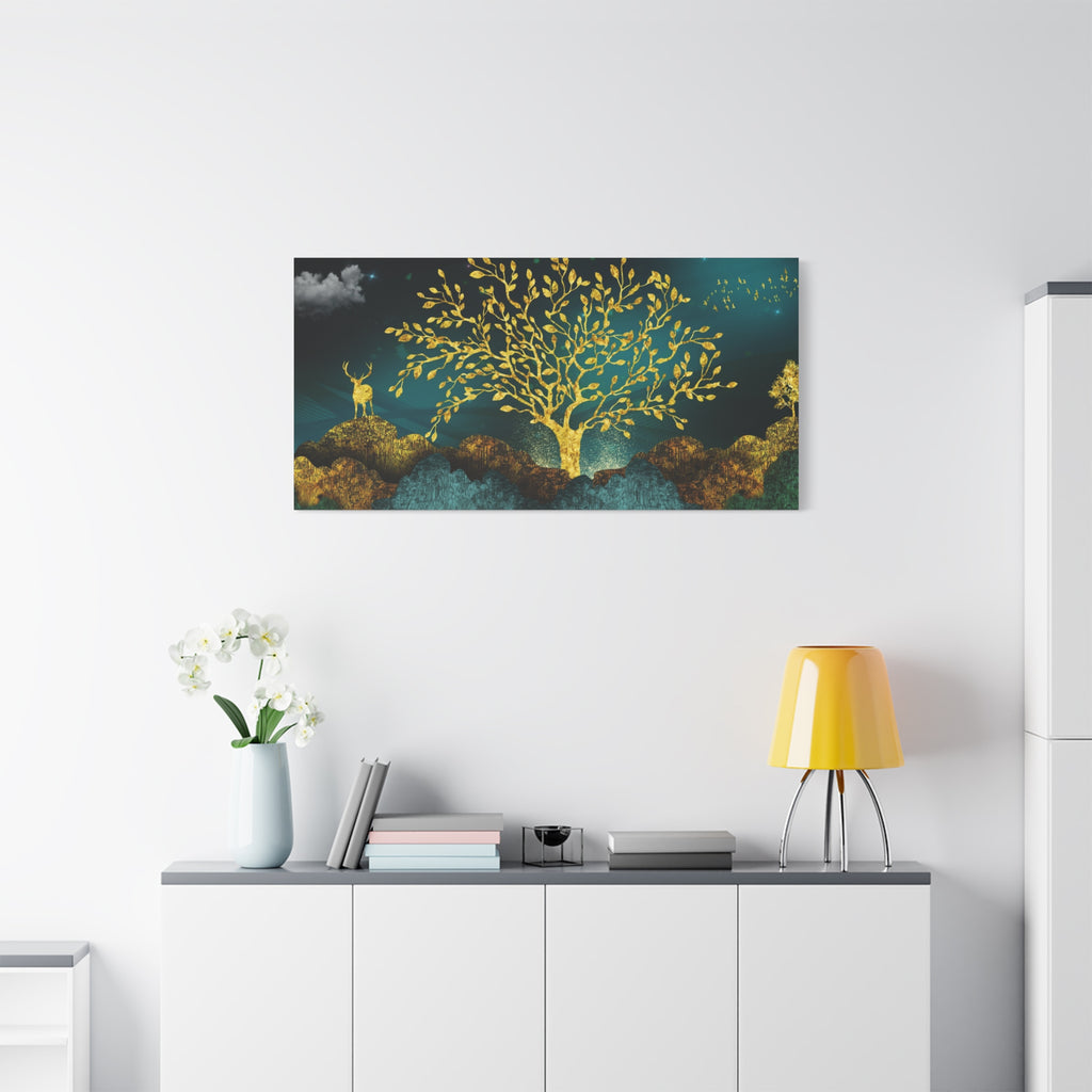 Golden Tree Nightscape Canvas Wall Art — Stretched Matte 1.25"