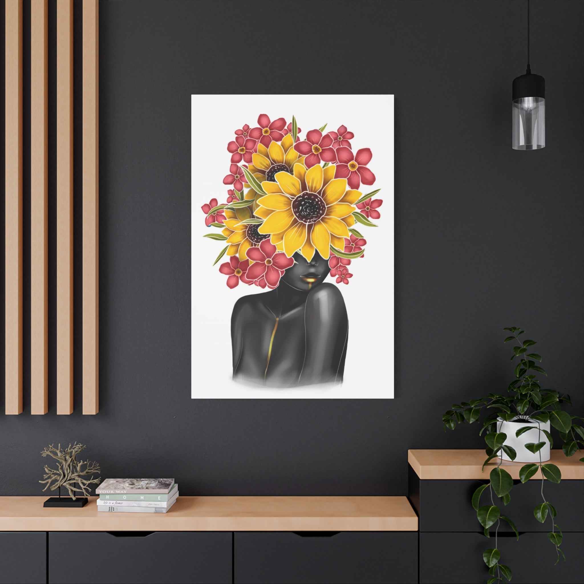 Black Woman Floral Portrait Wall Art