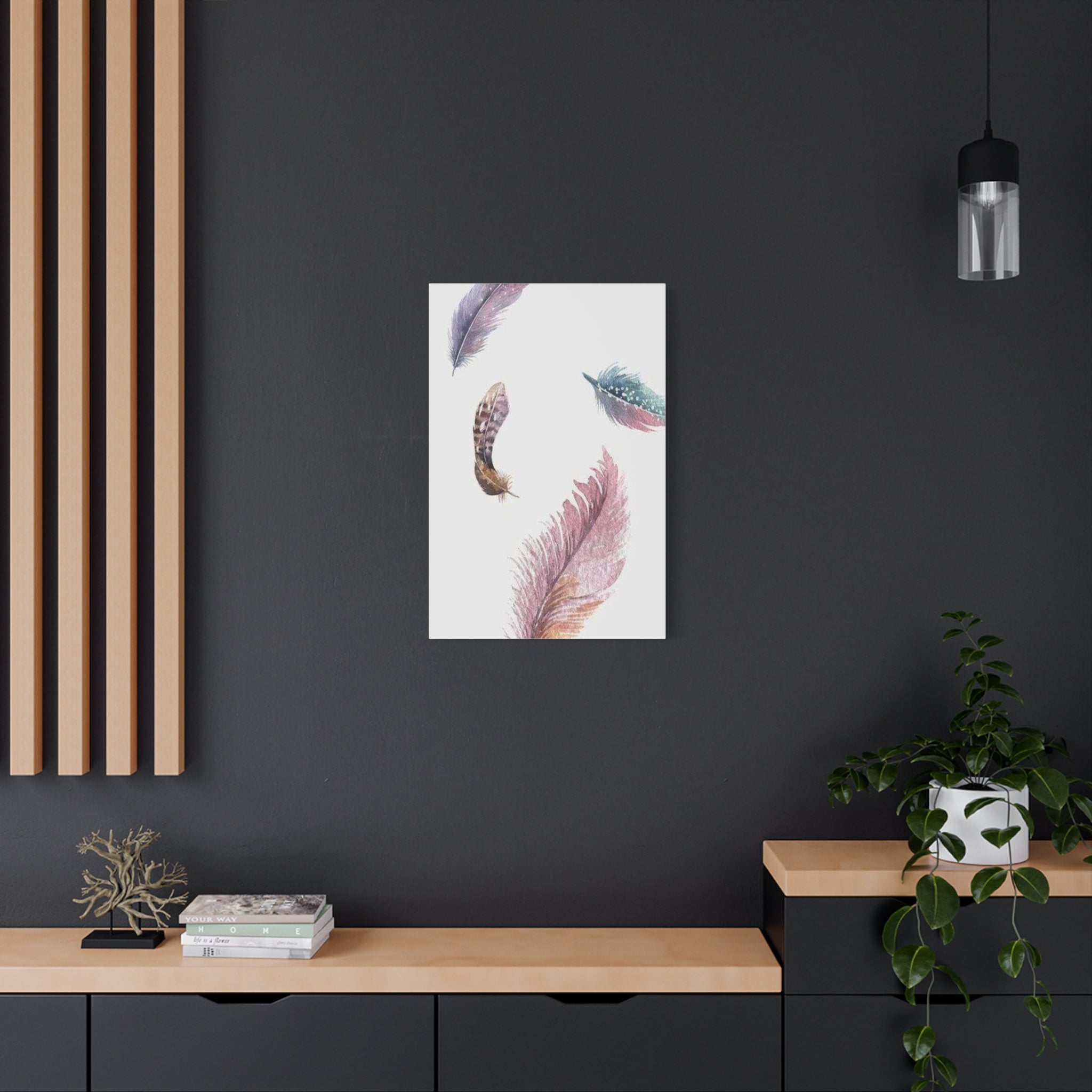 Soft Watercolor Feathers Canvas Wall Art - Stretched 1.25" Matte Design - TheKaraHan