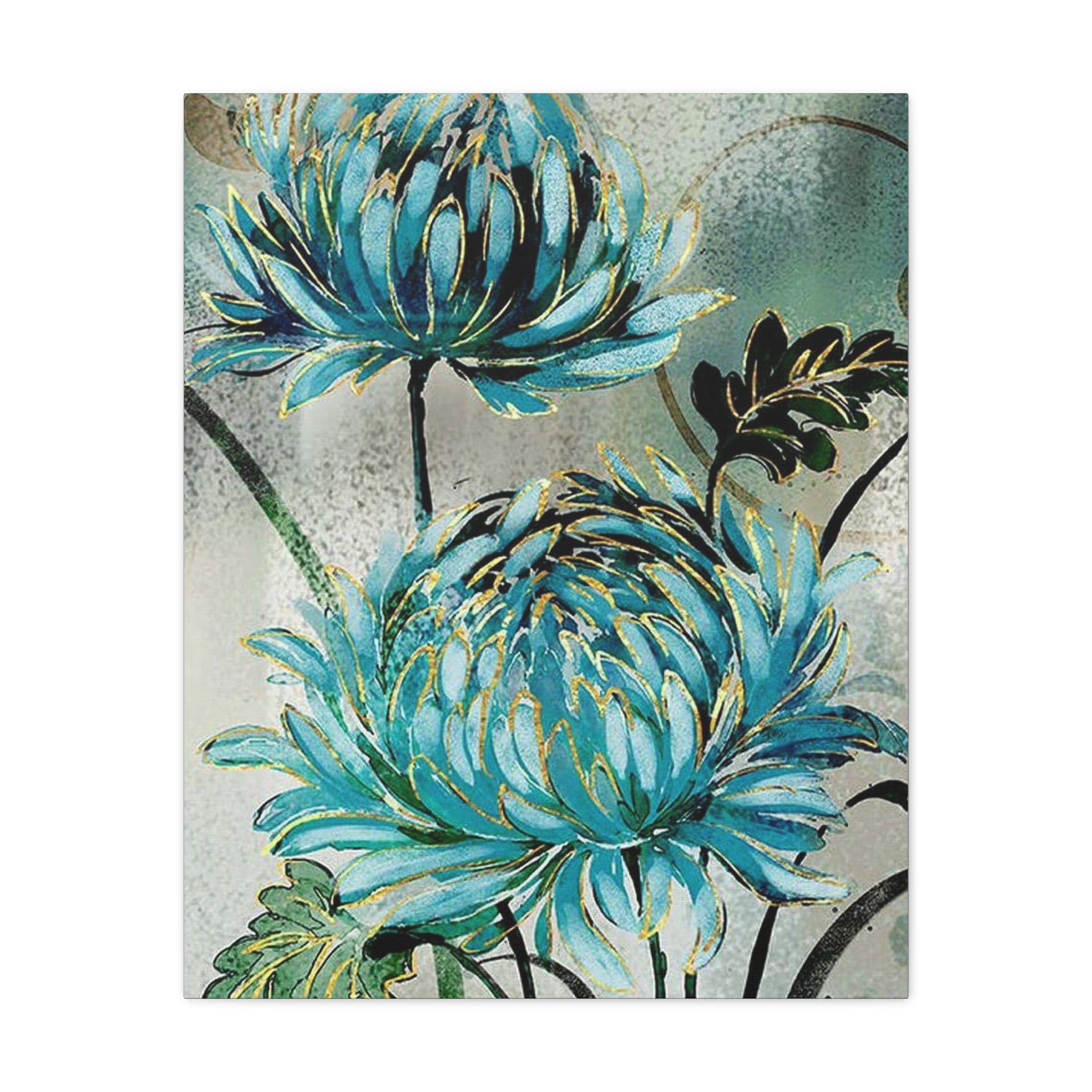 Blue Chrysanthemum Canvas Wall Art – Matte Stretched Floral Print 