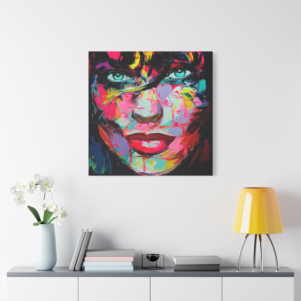 Colorful Abstract Portrait Canvas Print — Neon Female Face Matte Stretched Wall Art - TheKaraHan