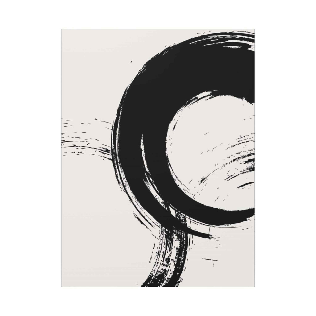 Zen Brushstroke Wall Art - Minimalist Black Circle Abstract Canvas Decor - TheKaraHan