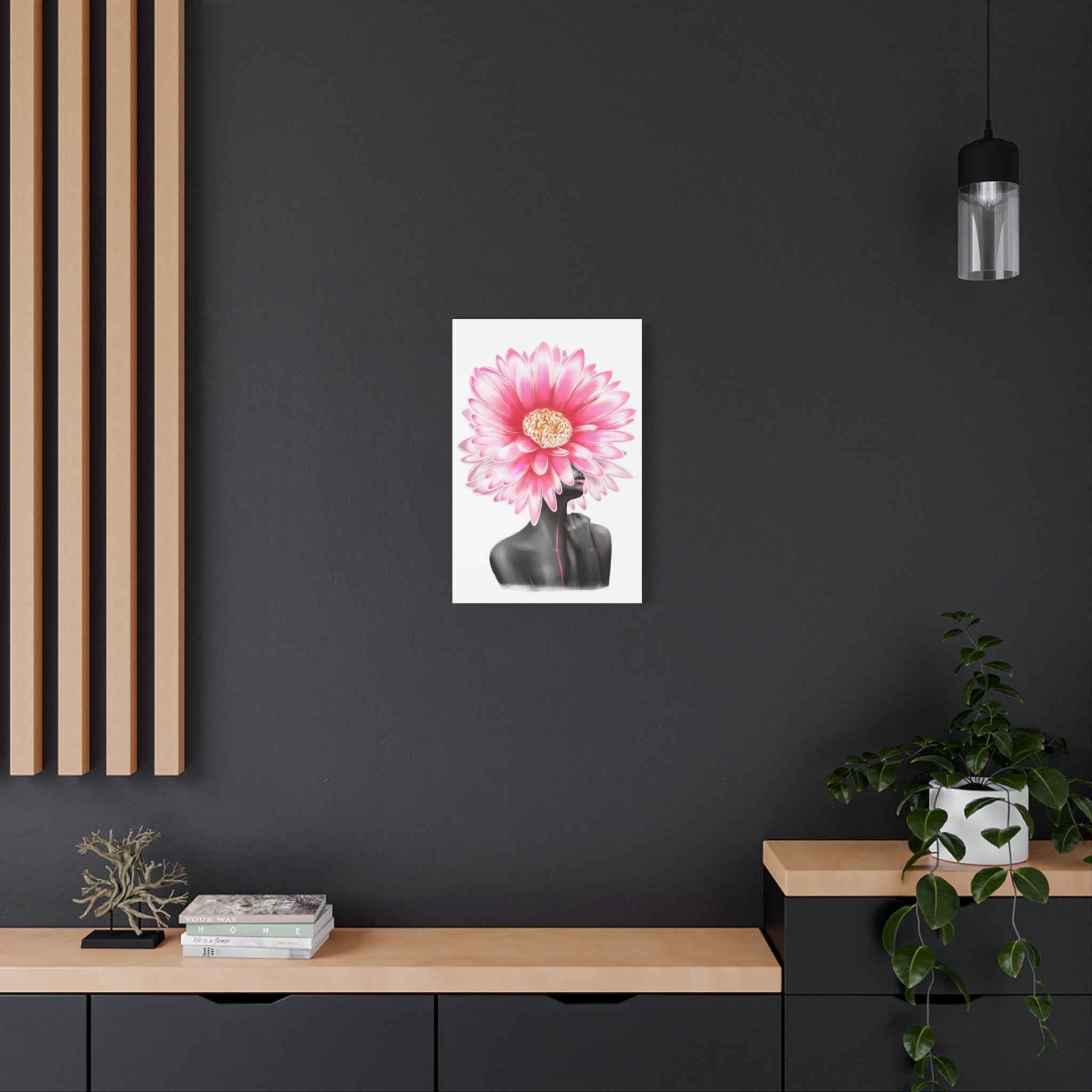 Pink Gerbera Floral Bust Wall Art Canvas – Minimalist Abstract Flower Portrait