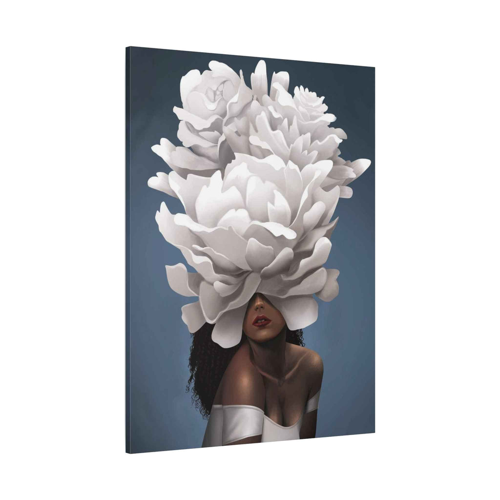 Floral Veil Canvas Wall Art — Elegant Woman with Oversized White Peony - TheKaraHan
