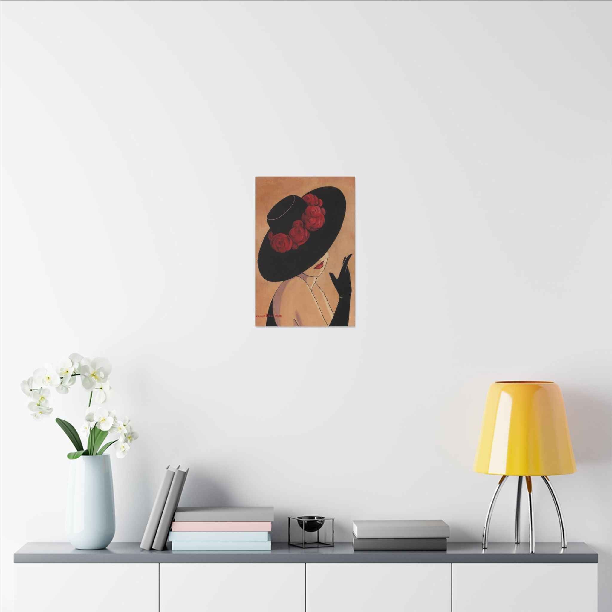 Elegant Black Hat Wall Art | Vintage Fashion Portrait for Chic Home Decor - TheKaraHan