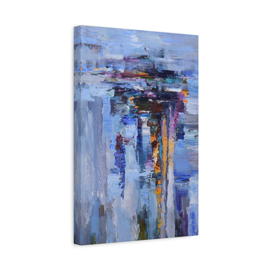 Abstract Blue Cityscape Canvas Print – Modern Stretched Matte Wall Art 