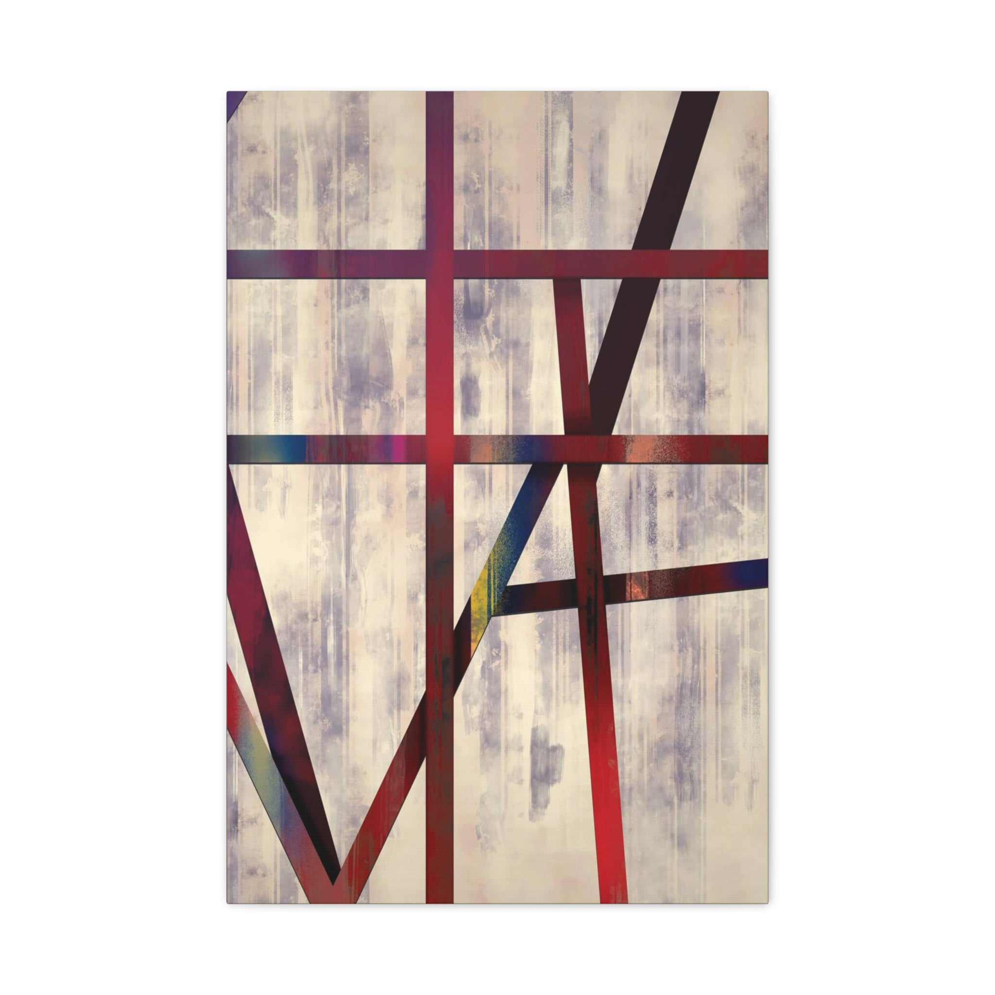 Abstract Geometric Canvas Wall Art — Modern Red & Neutral Stretched Matte Print 