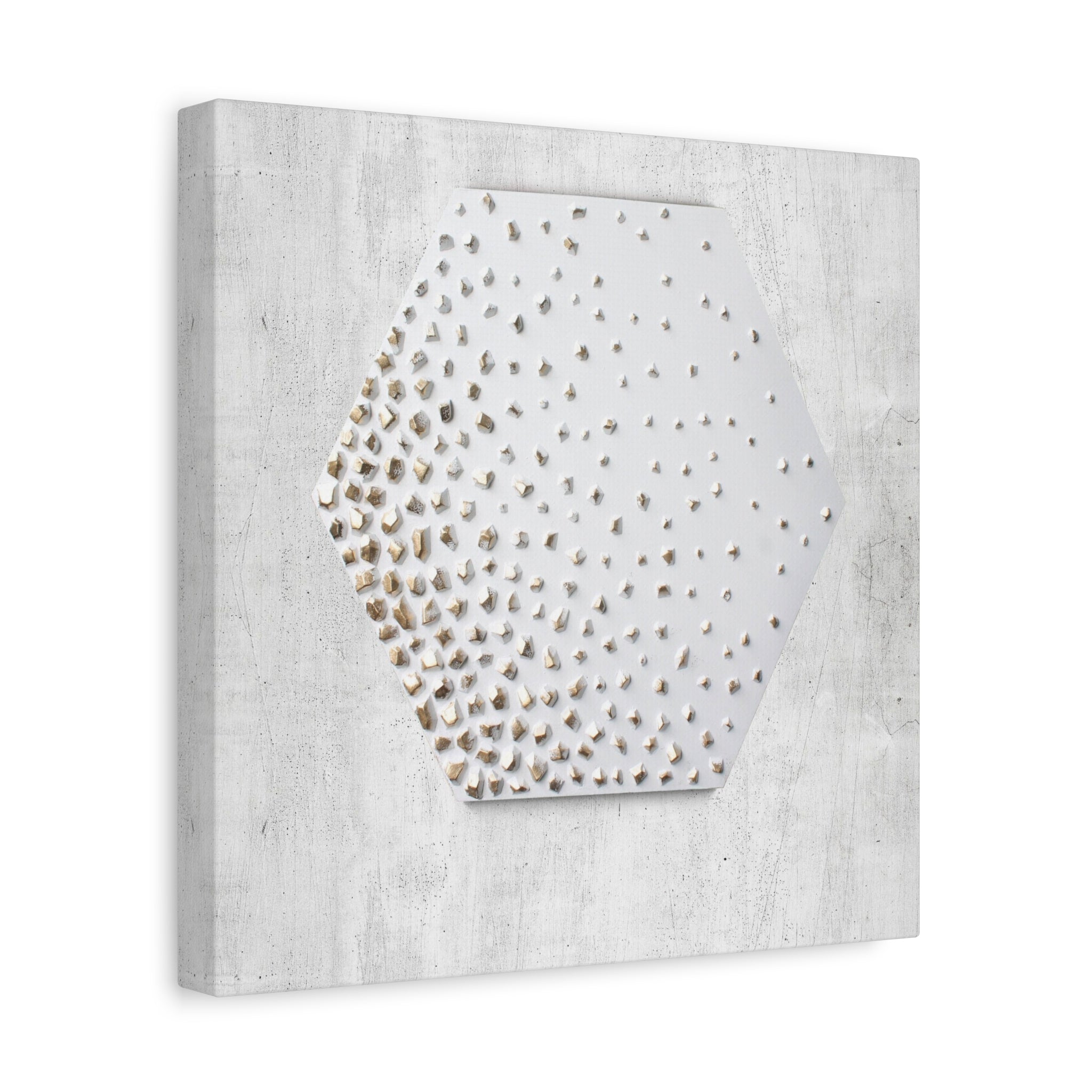 Hexagon Gold Dot Matte Canvas Wall Art — Neutral Modern Textured Home Decor 