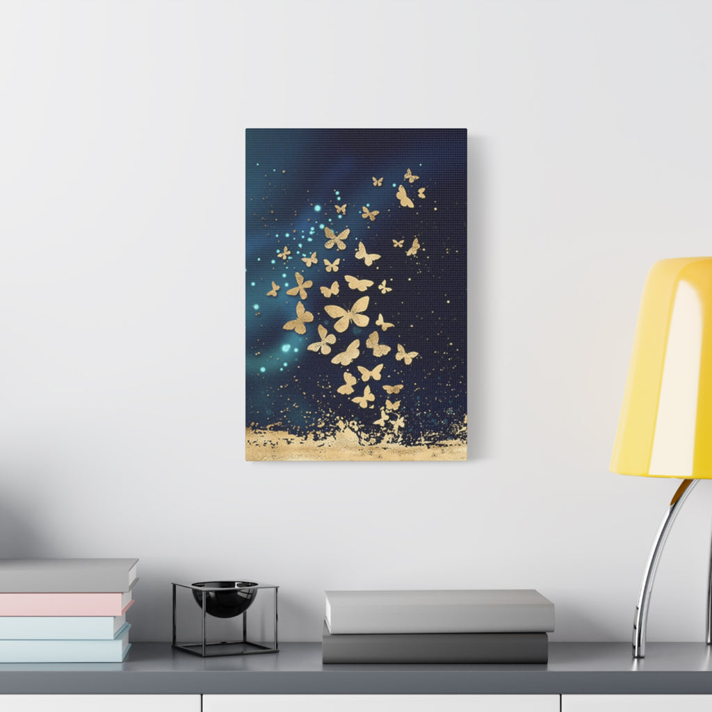 Gold Butterflies on Navy Canvas Print — Stretched Matte Wall Art 