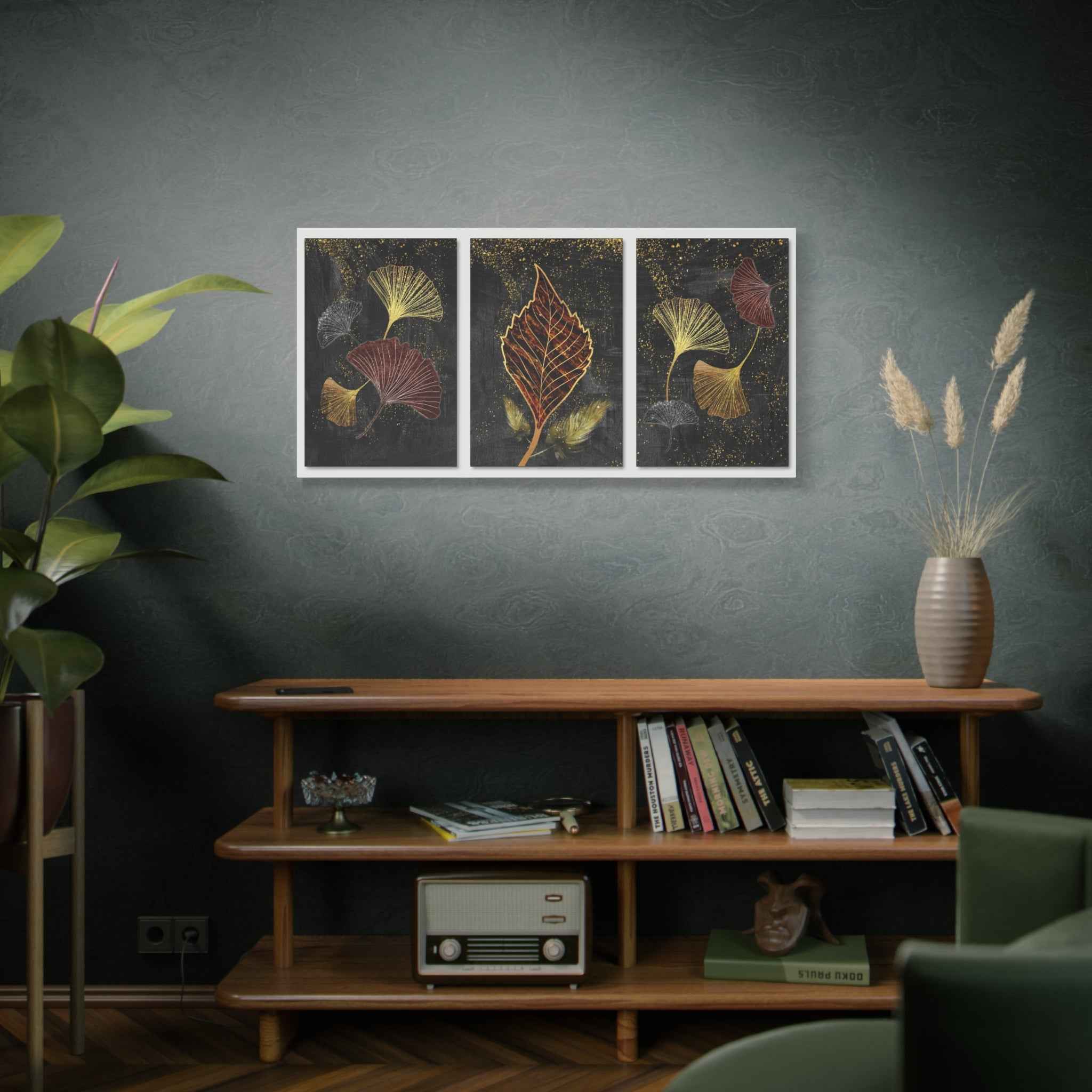 Gold Botanical Leaf Wall Art Canvas – Luxury Ginkgo Abstract Modern Decor