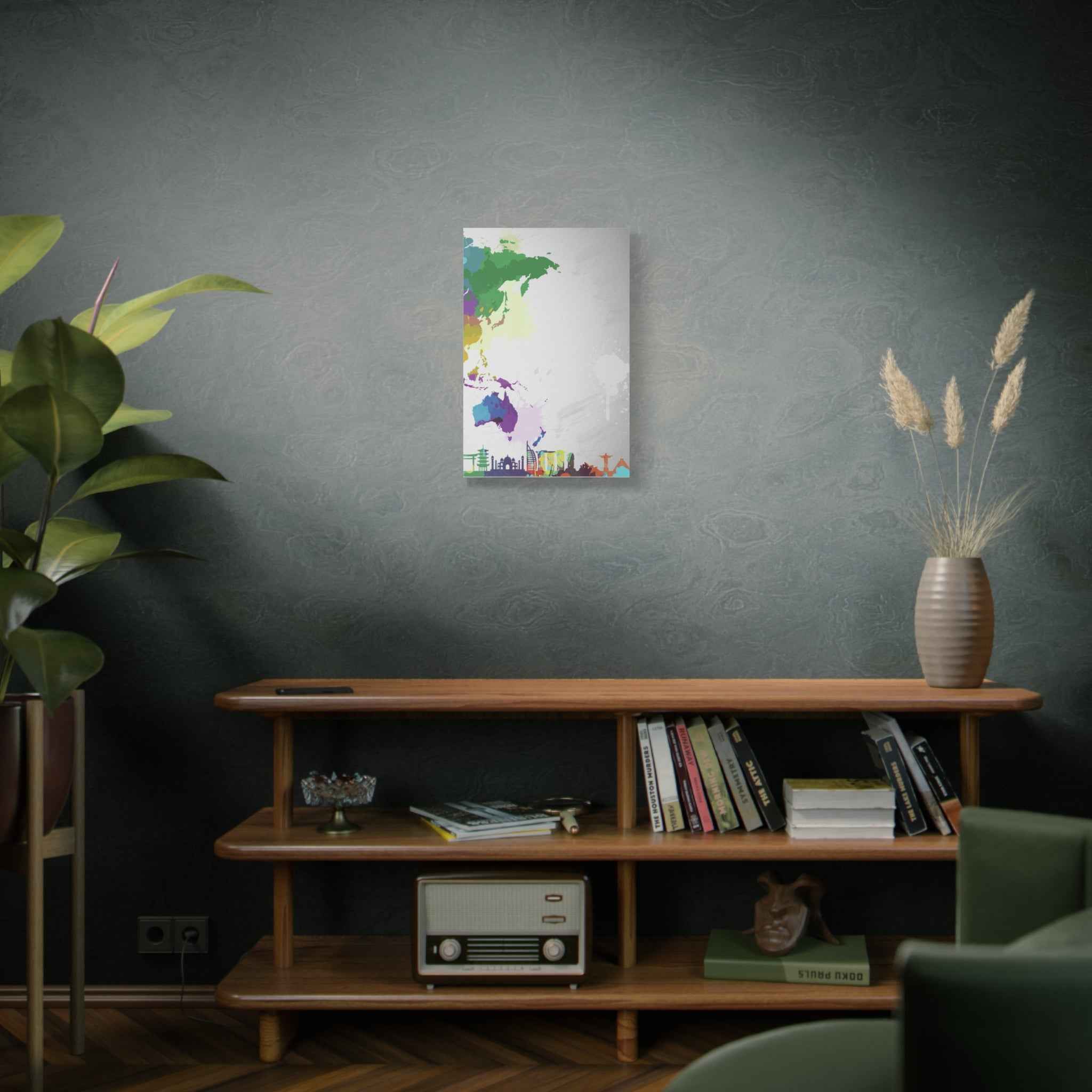 World Map Silhouette Wall Art – Vibrant Travel Skyline Canvas Decoration - TheKaraHan