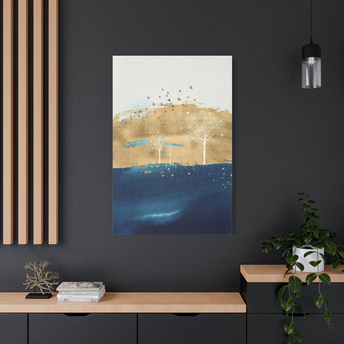 Abstract Gold Navy Canvas Art - Matte Stretched Gallery Wrap Landscape Wall Art - TheKaraHan