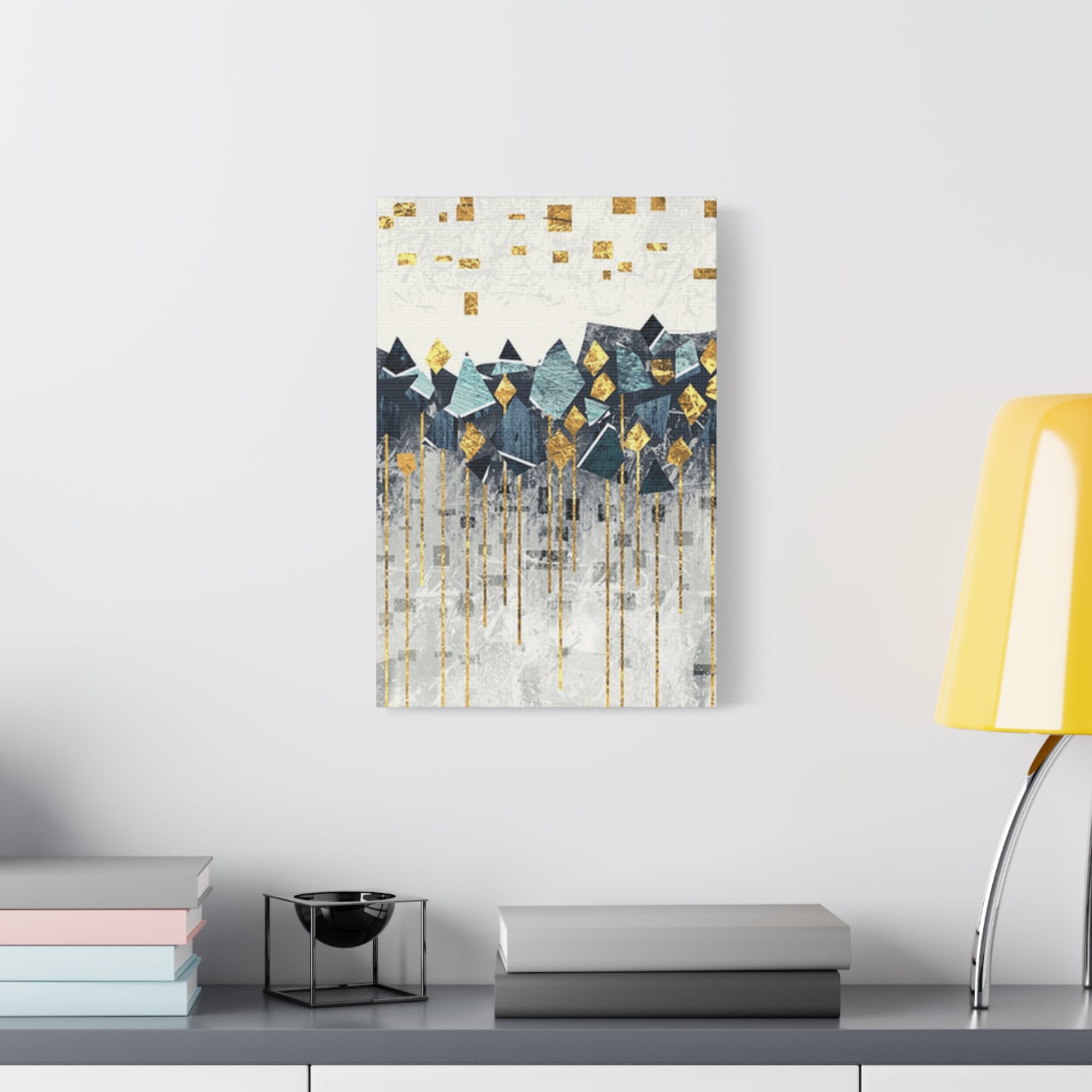 Abstract Geometric Gold & Teal Canvas Wall Art — Stretched Matte Print 