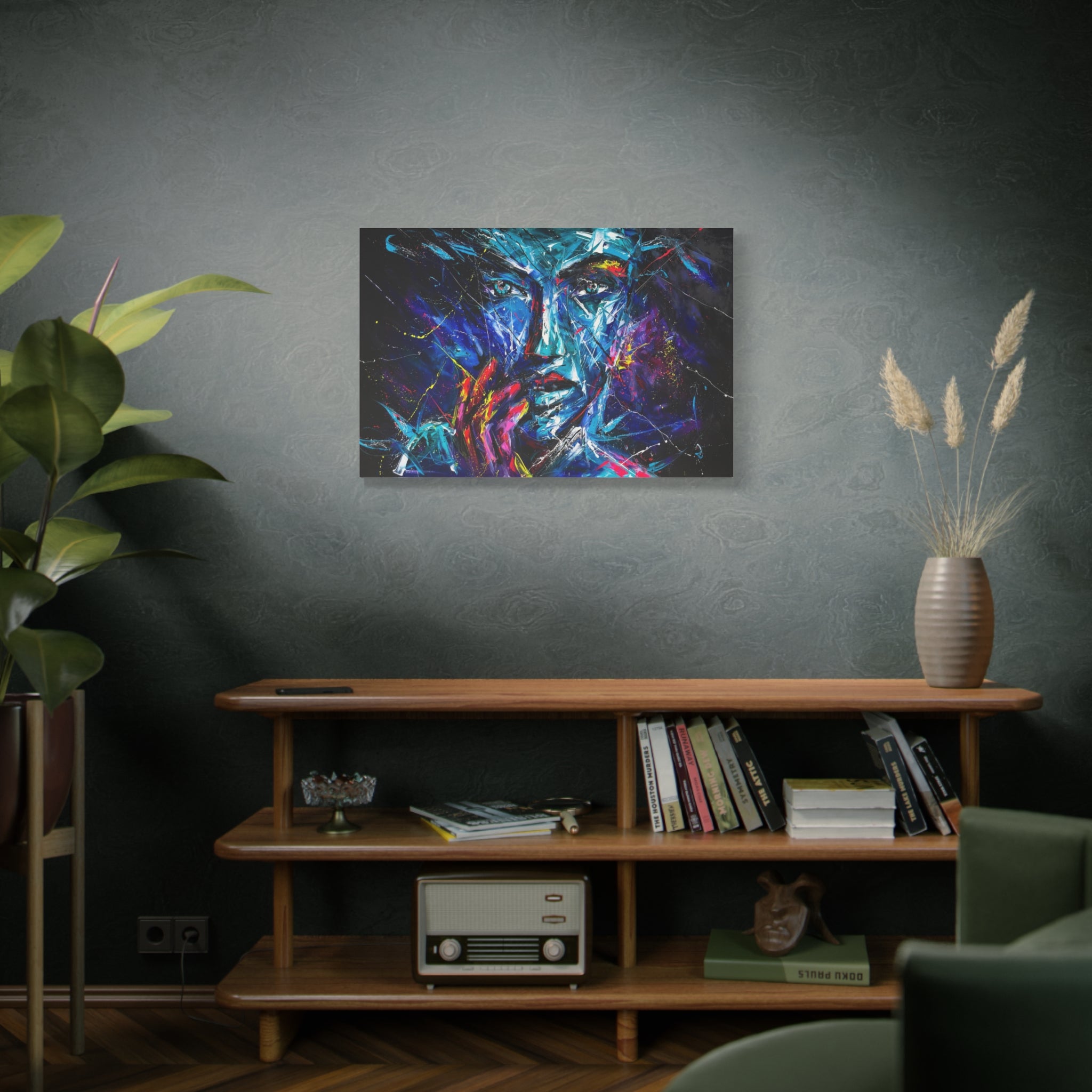 Abstract Neon Portrait Canvas - Colorful Expressionist Wall Art (Matte Stretched) 