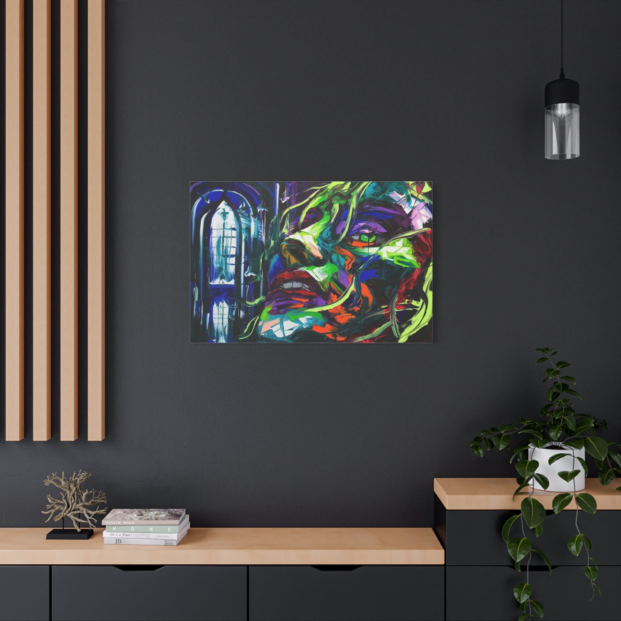 Colorful Abstract Face Matte Stretched Canvas Wall Art 