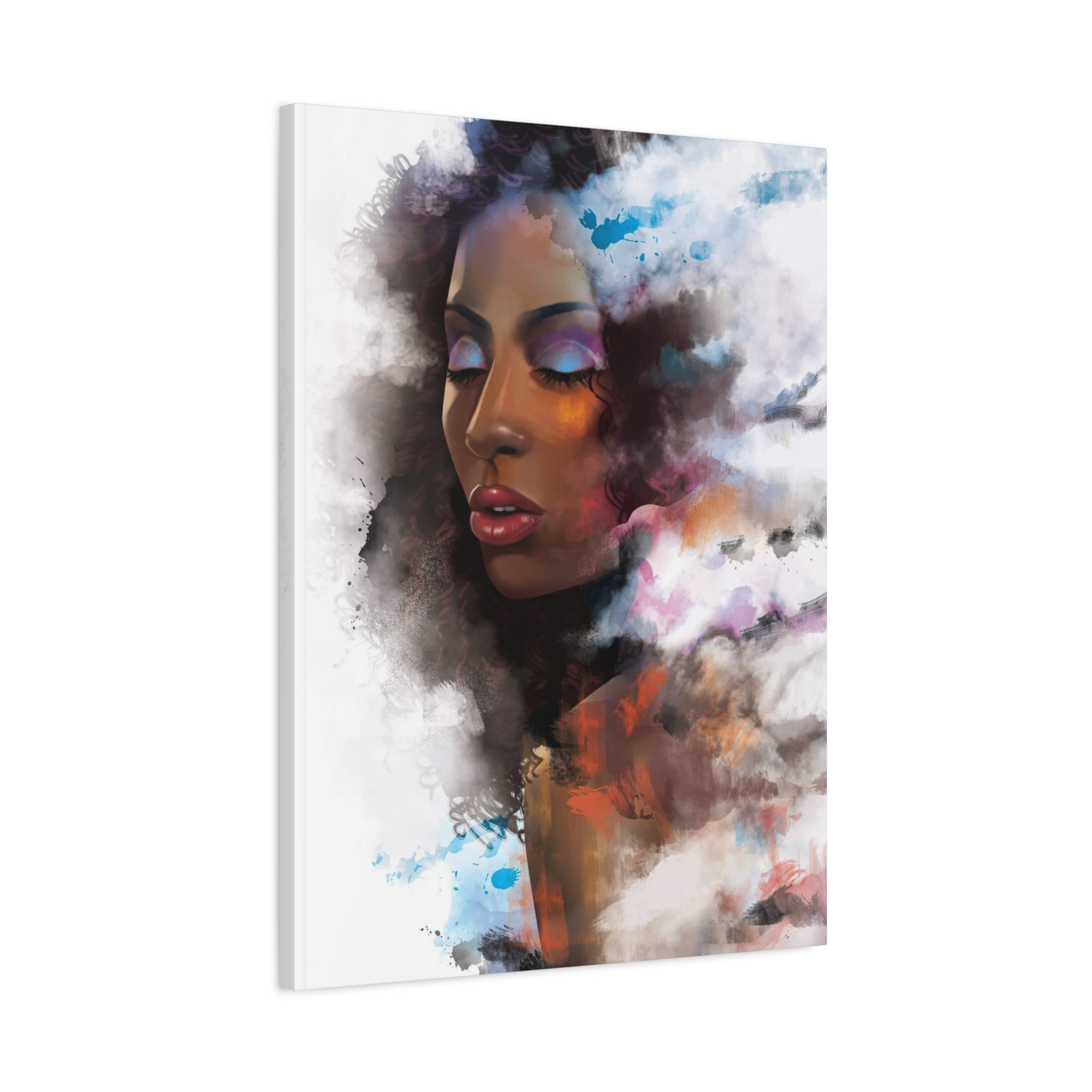Abstract Portrait Canvas Wall Art — Colorful Afrocentric Woman Matte Stretched Canvas 