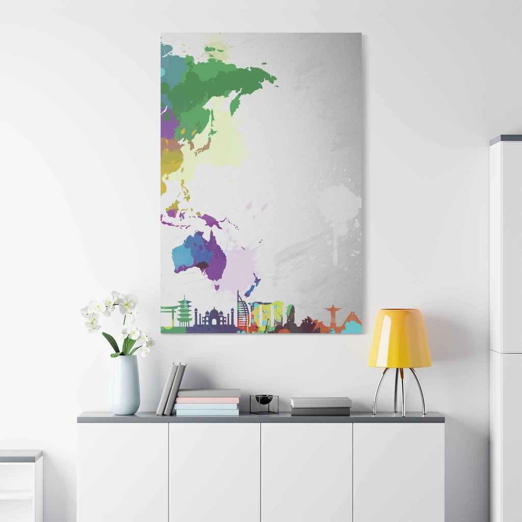 World Map Silhouette Wall Art – Vibrant Travel Skyline Canvas Decoration - TheKaraHan