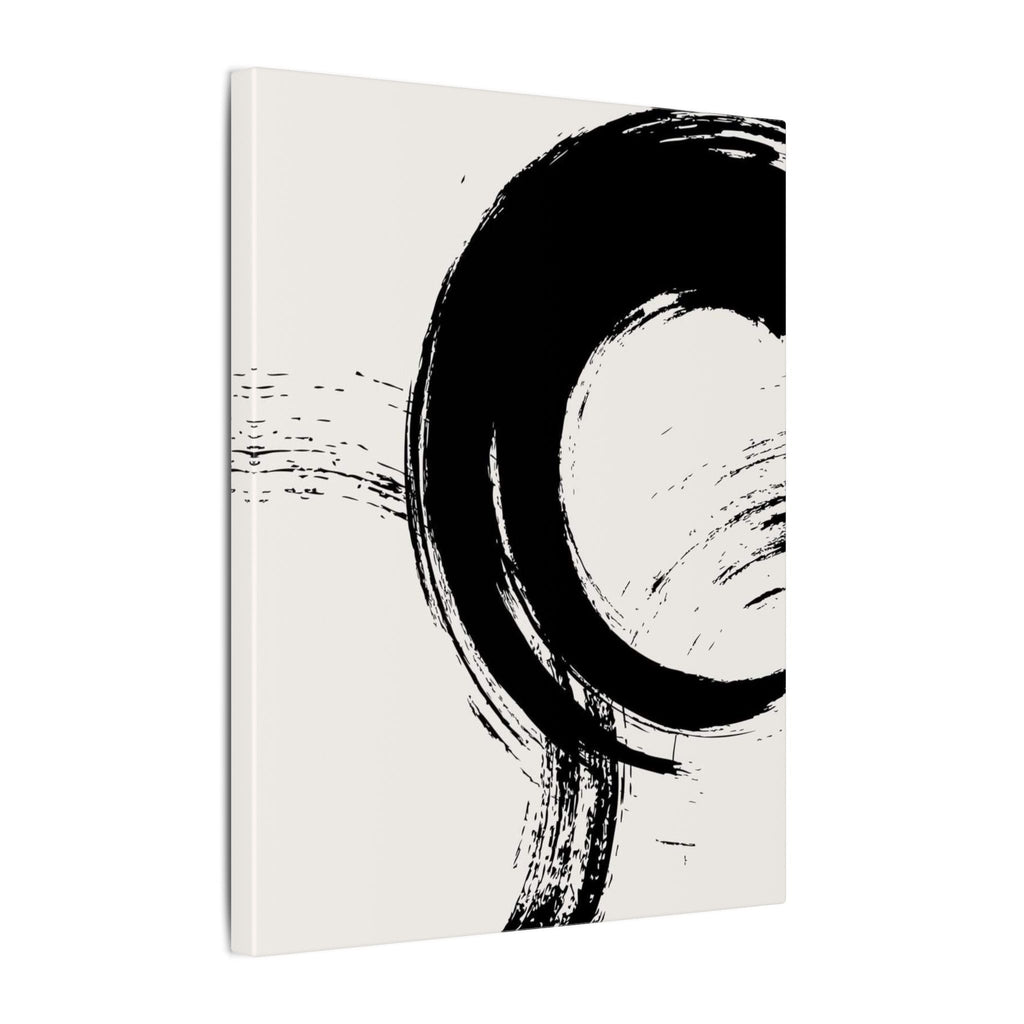 Zen Brushstroke Wall Art - Minimalist Black Circle Abstract Canvas Decor - TheKaraHan