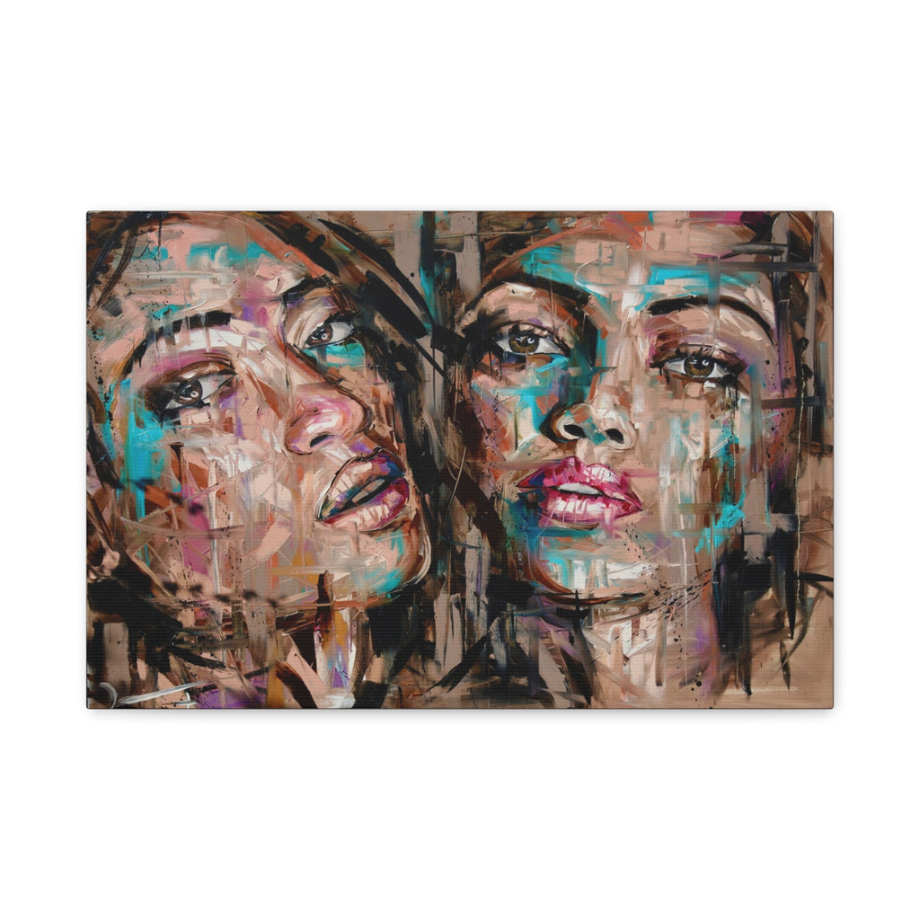 Abstract Dual Portrait Matte Canvas Wall Art — Contemporary Female Faces, Stretched 1.25" 