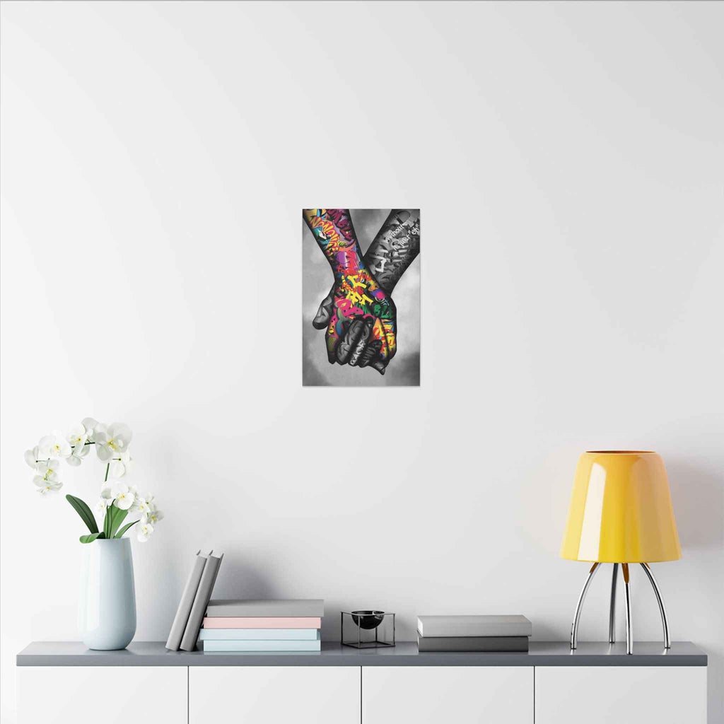 Graffiti Hands Canvas Art - Vibrant Colorful Holding Hands Wall Print - TheKaraHan