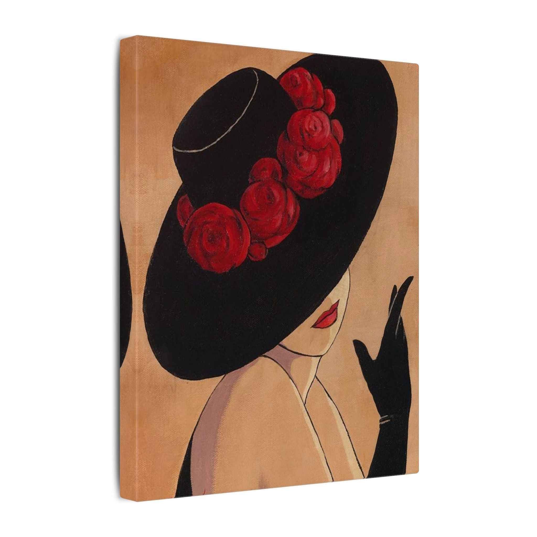 Elegant Black Hat Wall Art | Vintage Fashion Portrait for Chic Home Decor - TheKaraHan