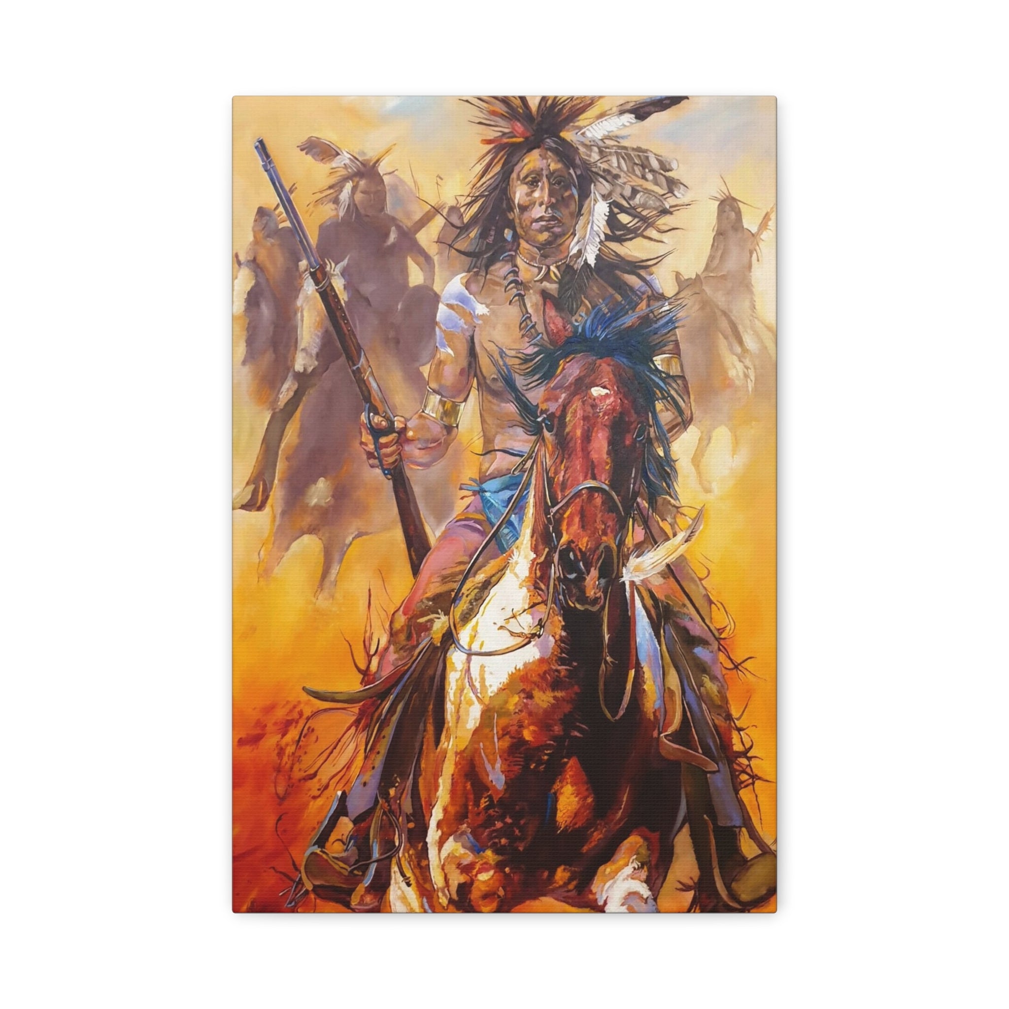 Native American Warrior Horse Matte Canvas Print — Stretched Wall Art 