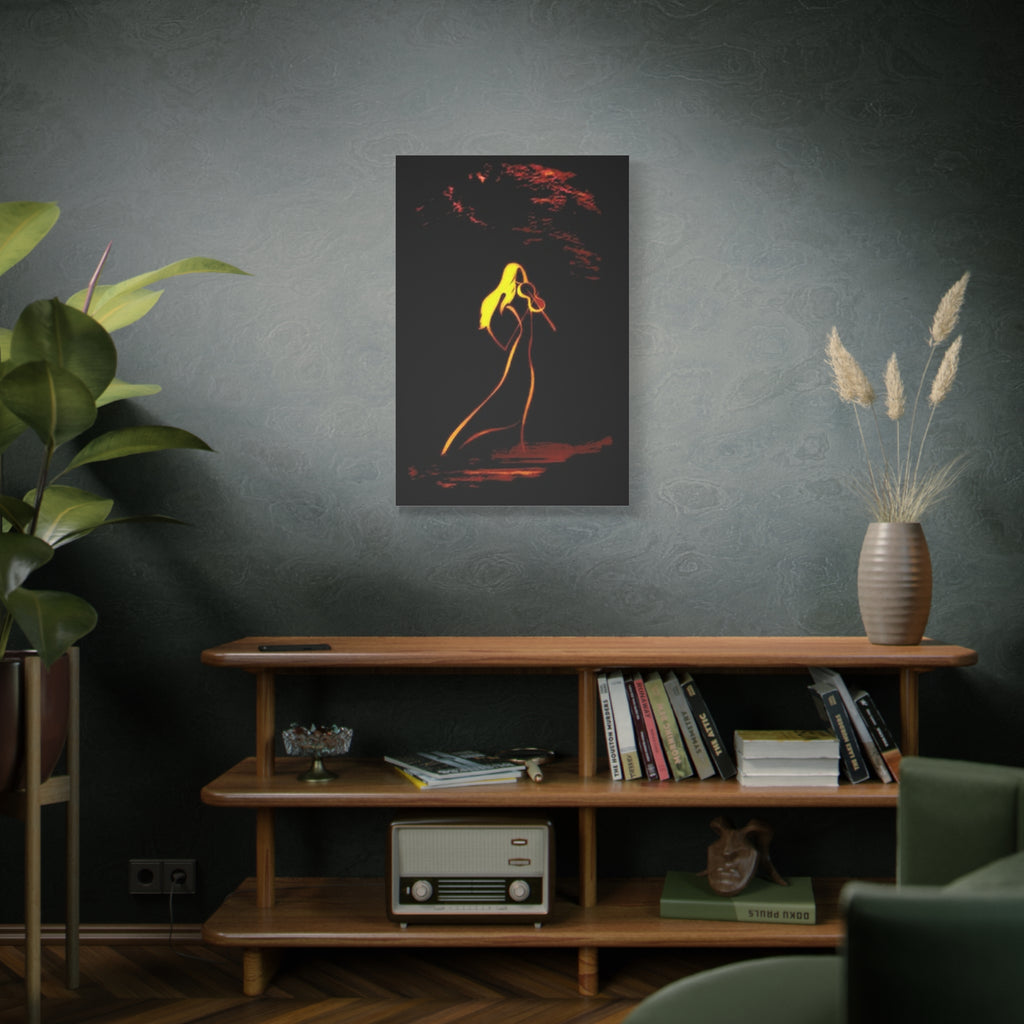 Sunset Singer Canvas Wall Art — Minimalist Neon Female Vocalist Silhouette 