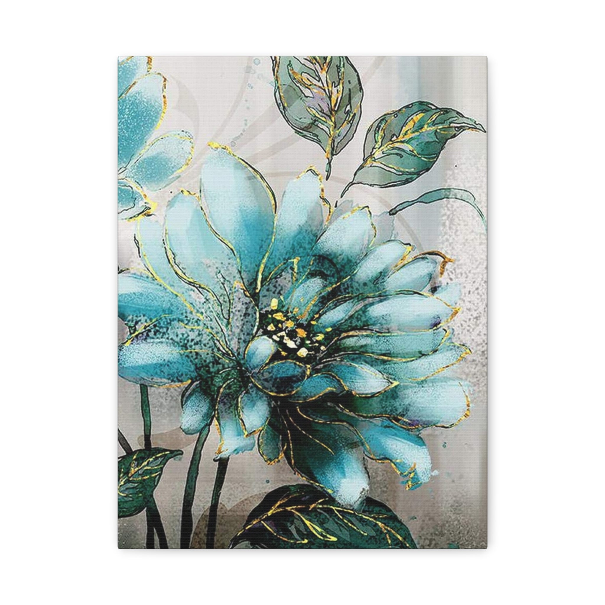 Teal Floral Canvas Print — Matte Stretched Wall Art 
