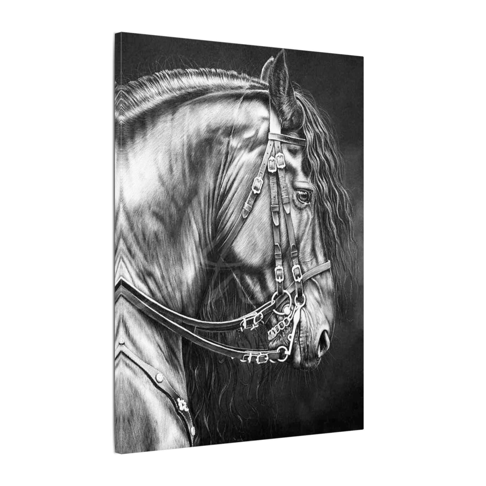 Black and White Horse Portrait Canvas - Matte Stretched Wall Decor - TheKaraHan