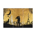 Romantic Paris Wall Art - Couple Triptych Canvas with Eiffel Tower Decor