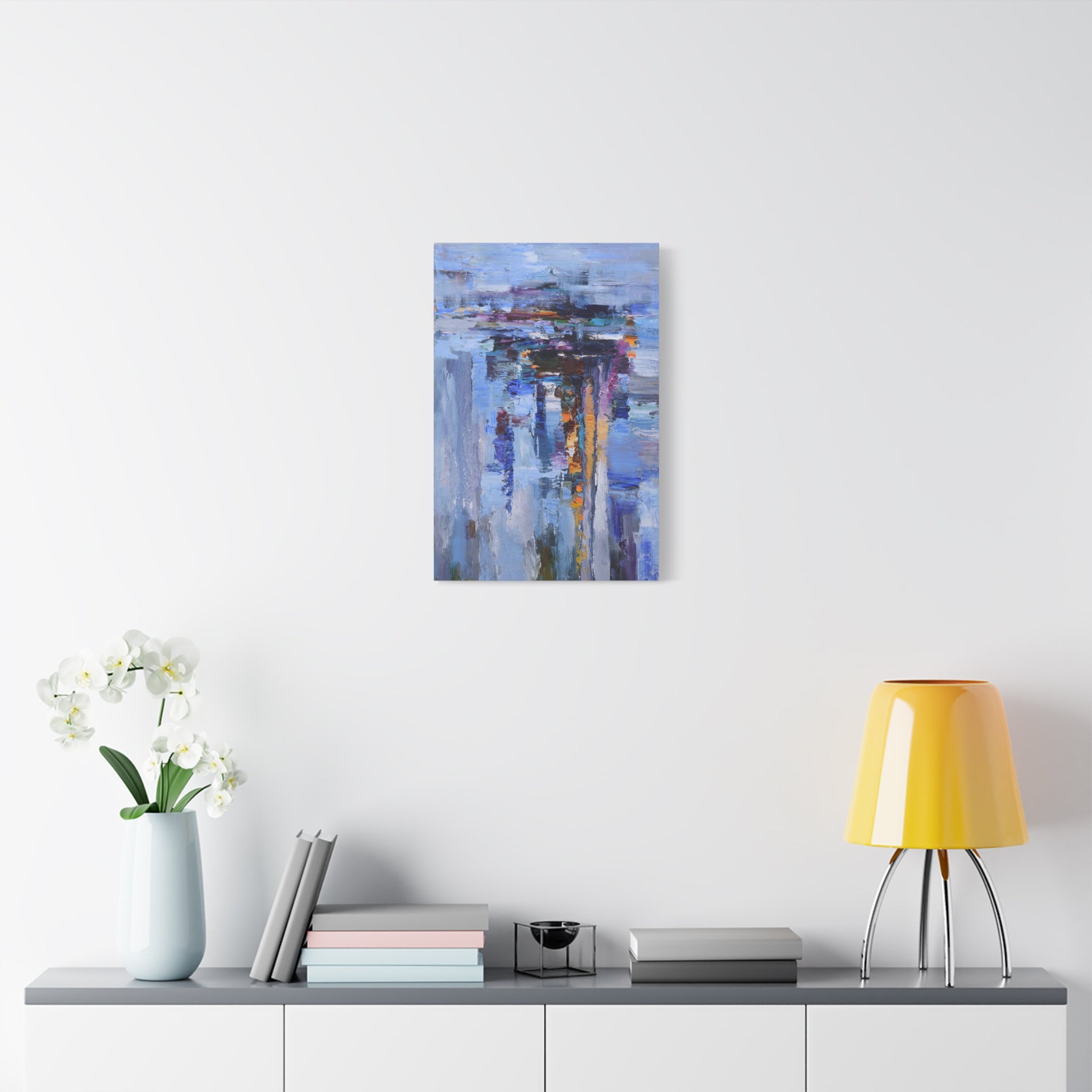 Abstract Blue Cityscape Canvas Print – Modern Stretched Matte Wall Art 