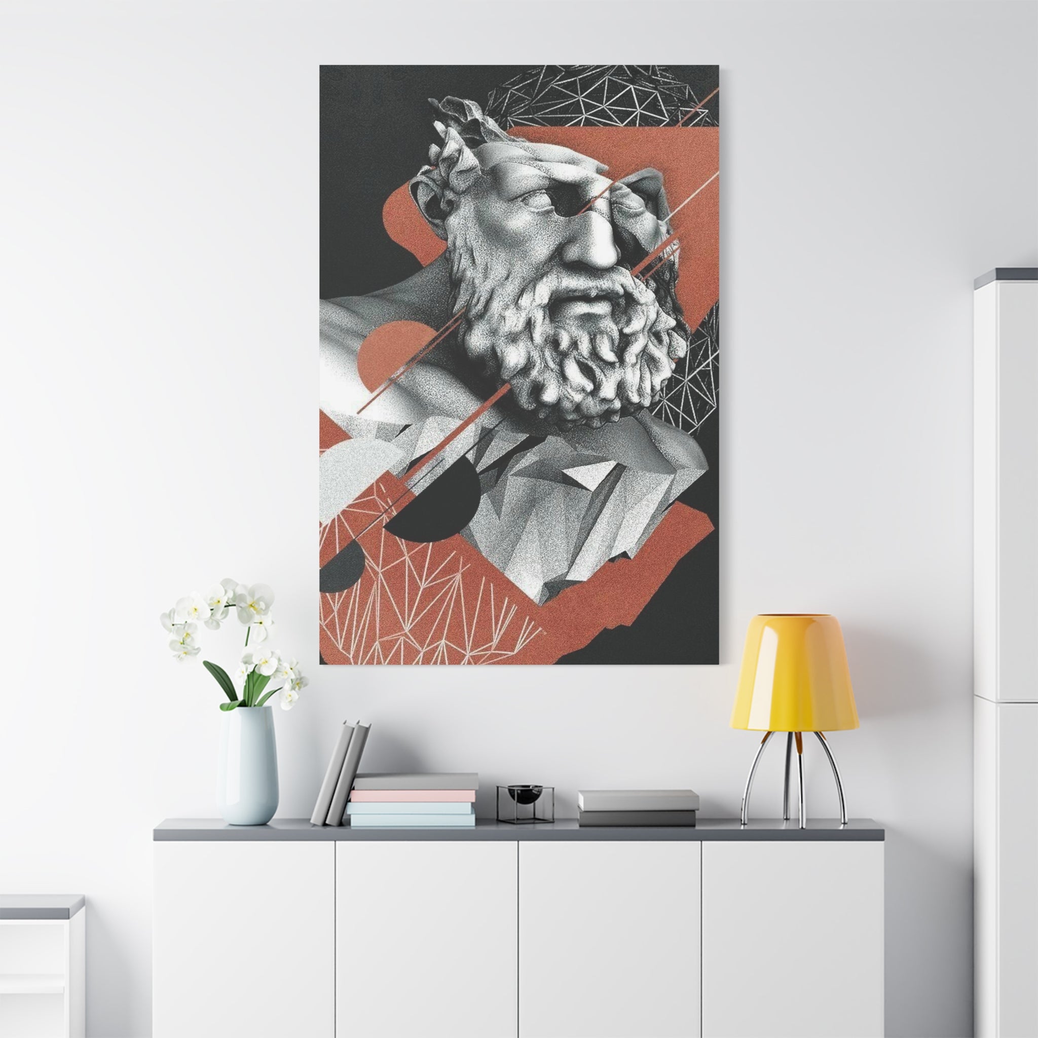 Classical Bust Abstract Matte Canvas Wall Art — Geometric Greek Sculpture Print 