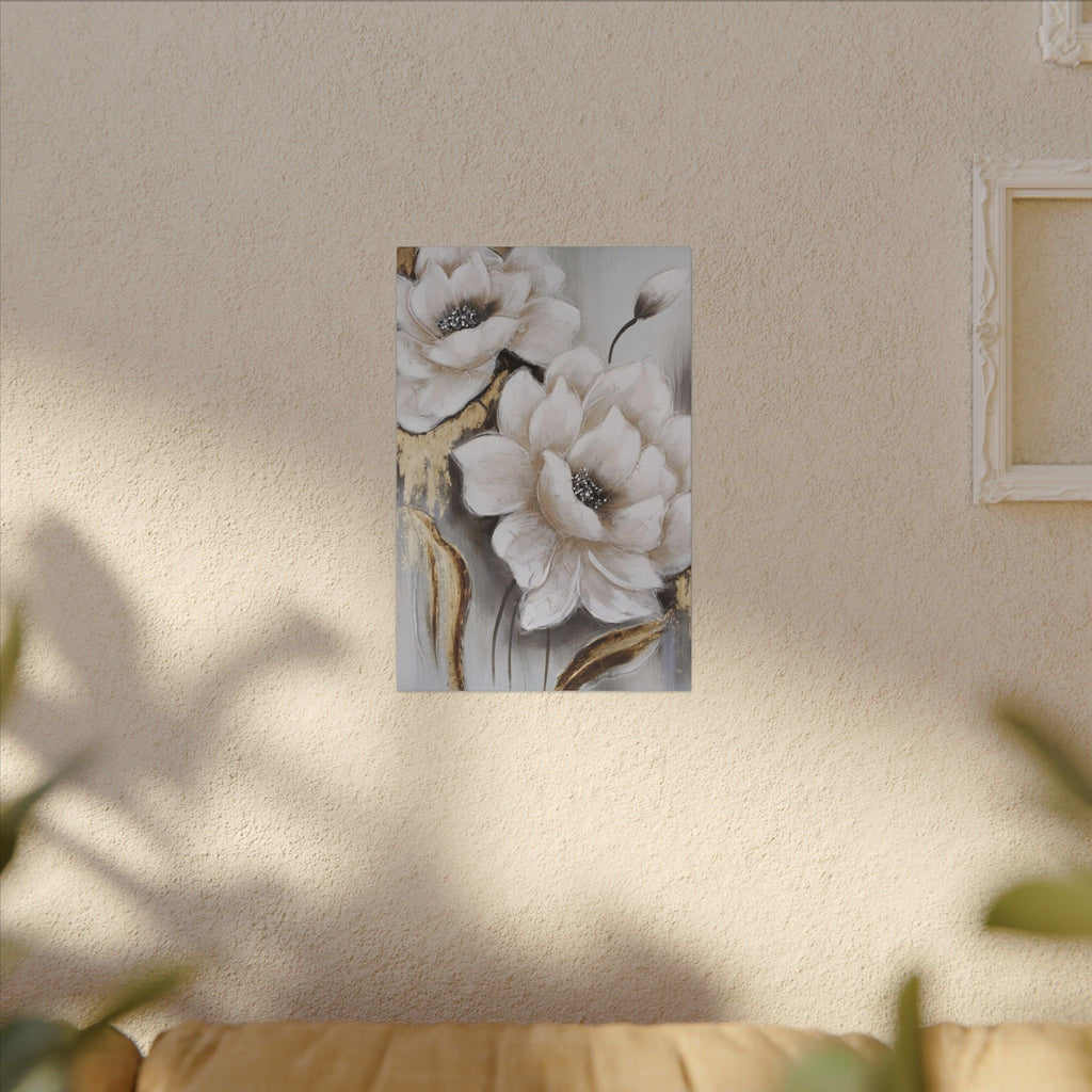 Neutral Floral Canvas Art - White Peony Wall Decor (Matte Stretched)