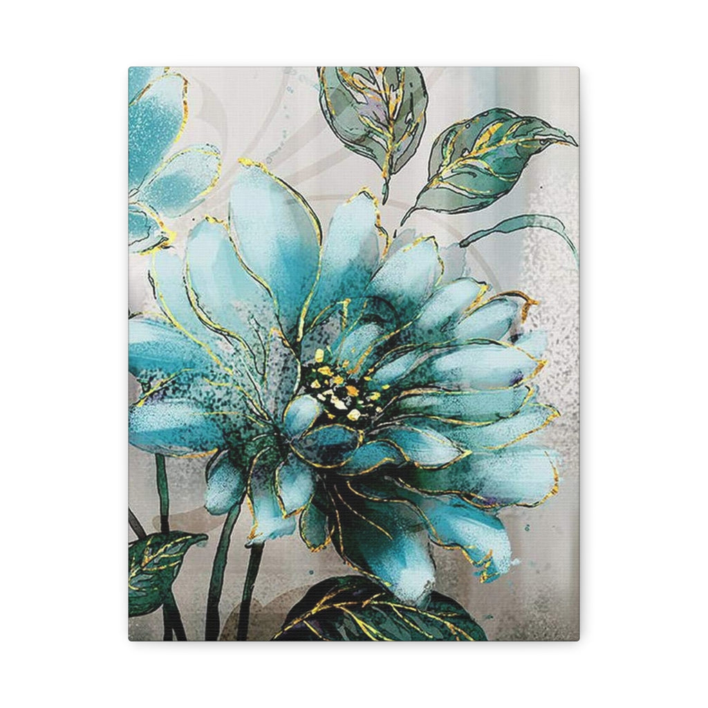 Teal Floral Canvas Art - Matte Stretched Wall Print for Stylish Home Decor - TheKaraHan